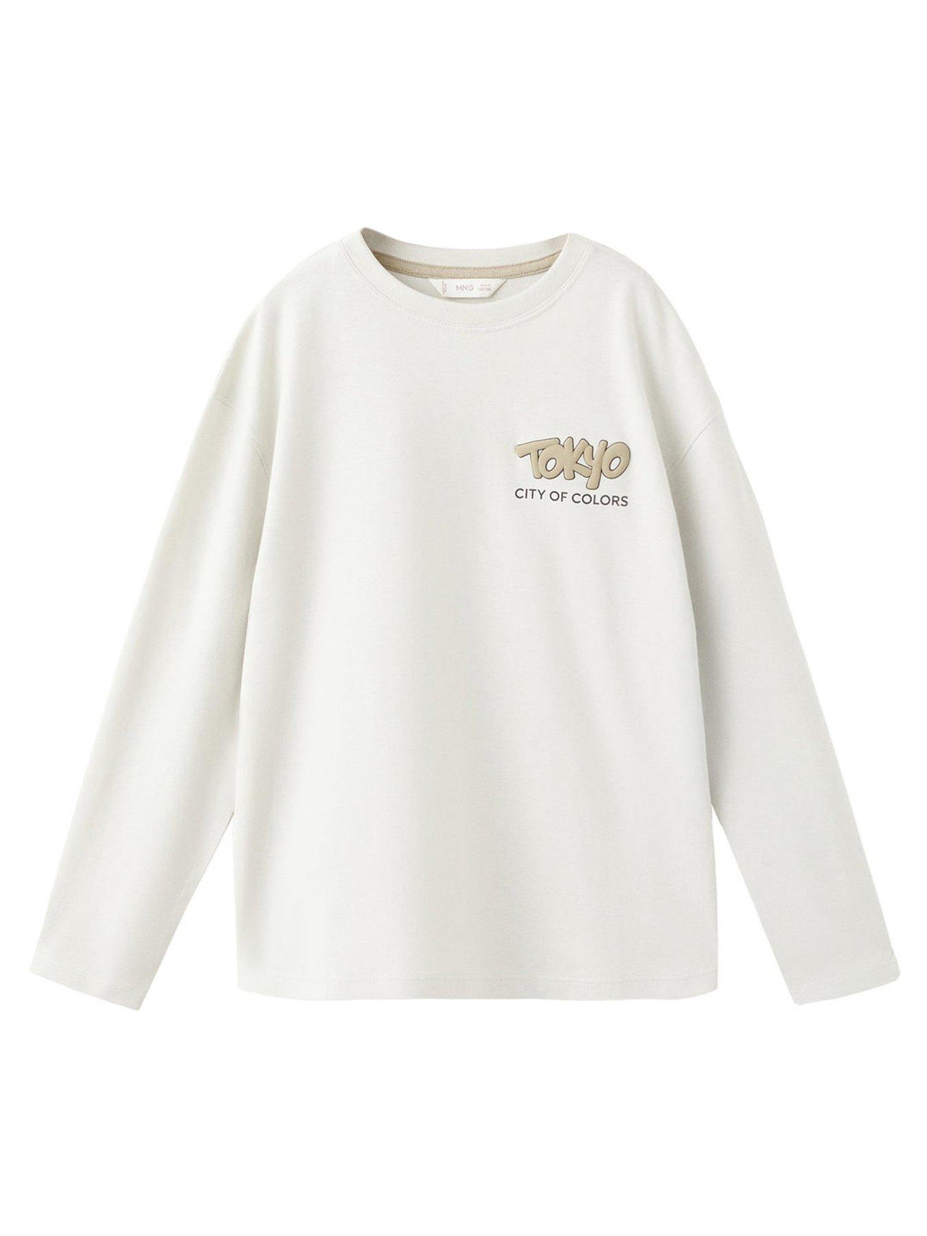 Image 2 of 4 of Mango Boys Tokyo Back Print Long Sleeve T-shirt - Cream
