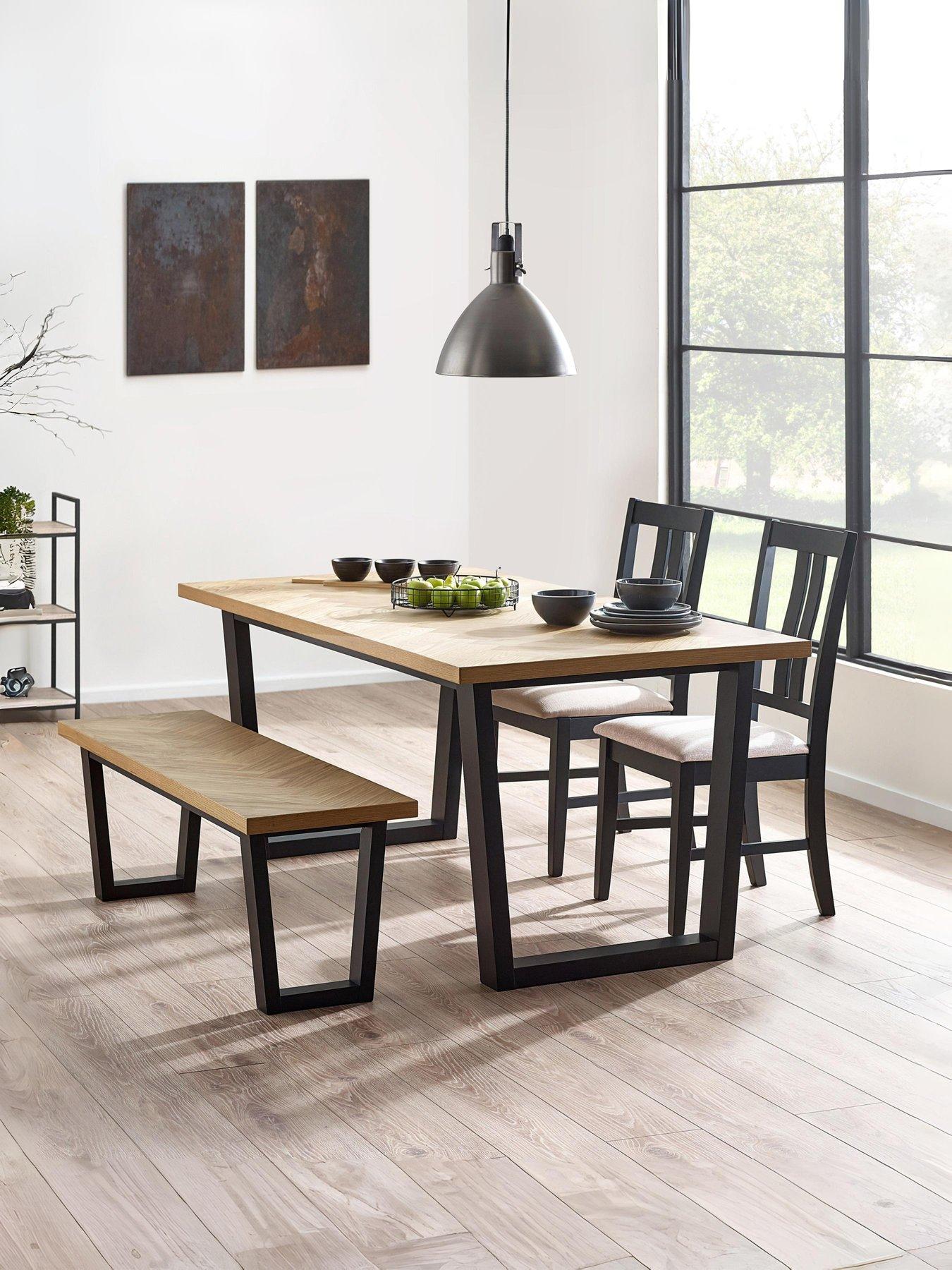 Julian Bowen Hilton Dining Set with Dining Bench & 2 Dining Chairs