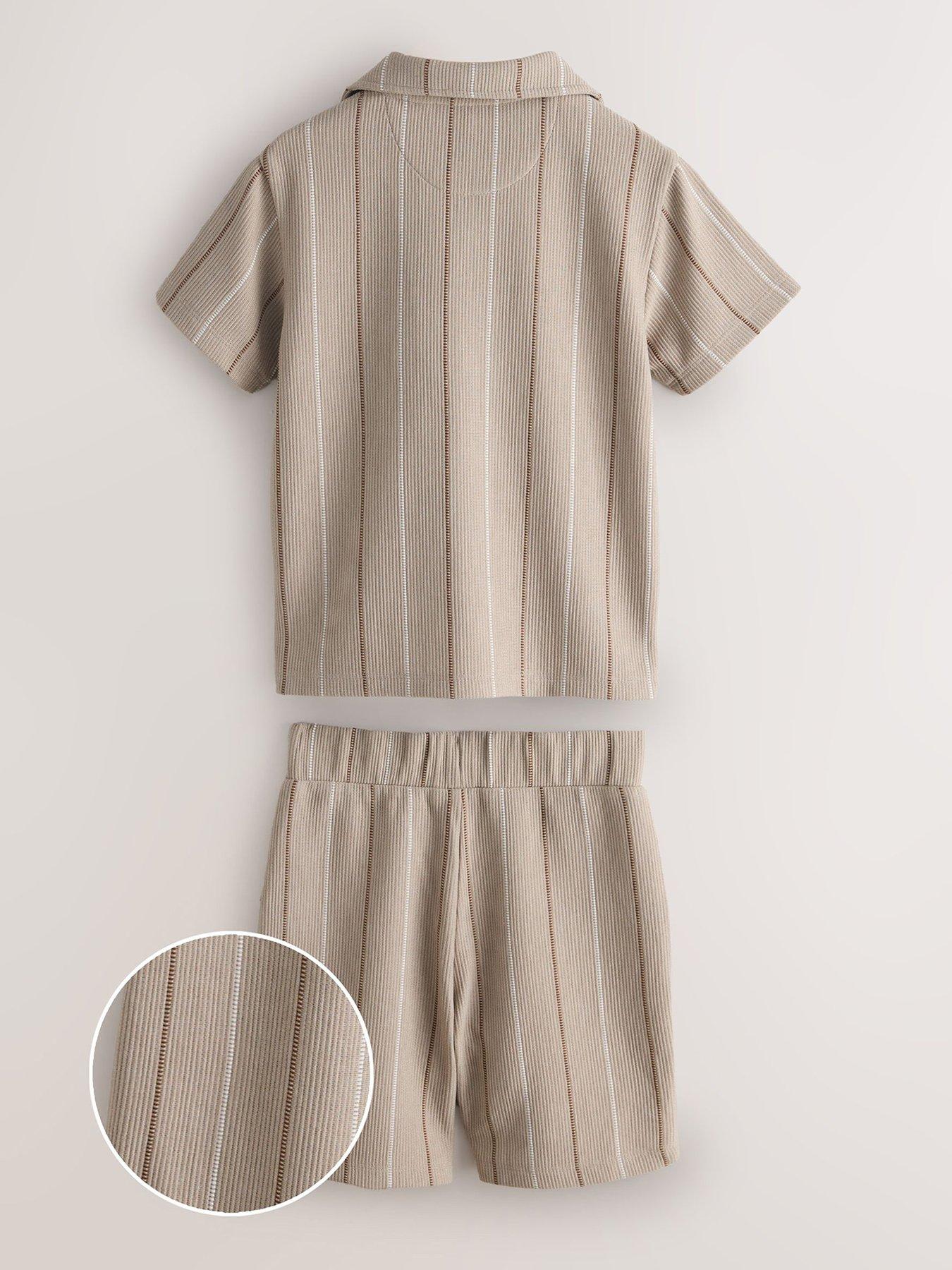 Image 2 of 5 of Ted Baker Boys Striped Textured Shirt and Shorts Set - Brown