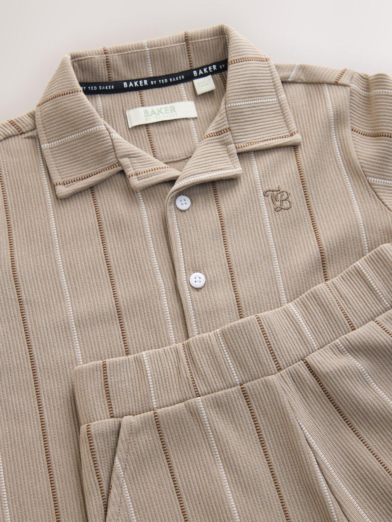 Image 3 of 5 of Ted Baker Boys Striped Textured Shirt and Shorts Set - Brown