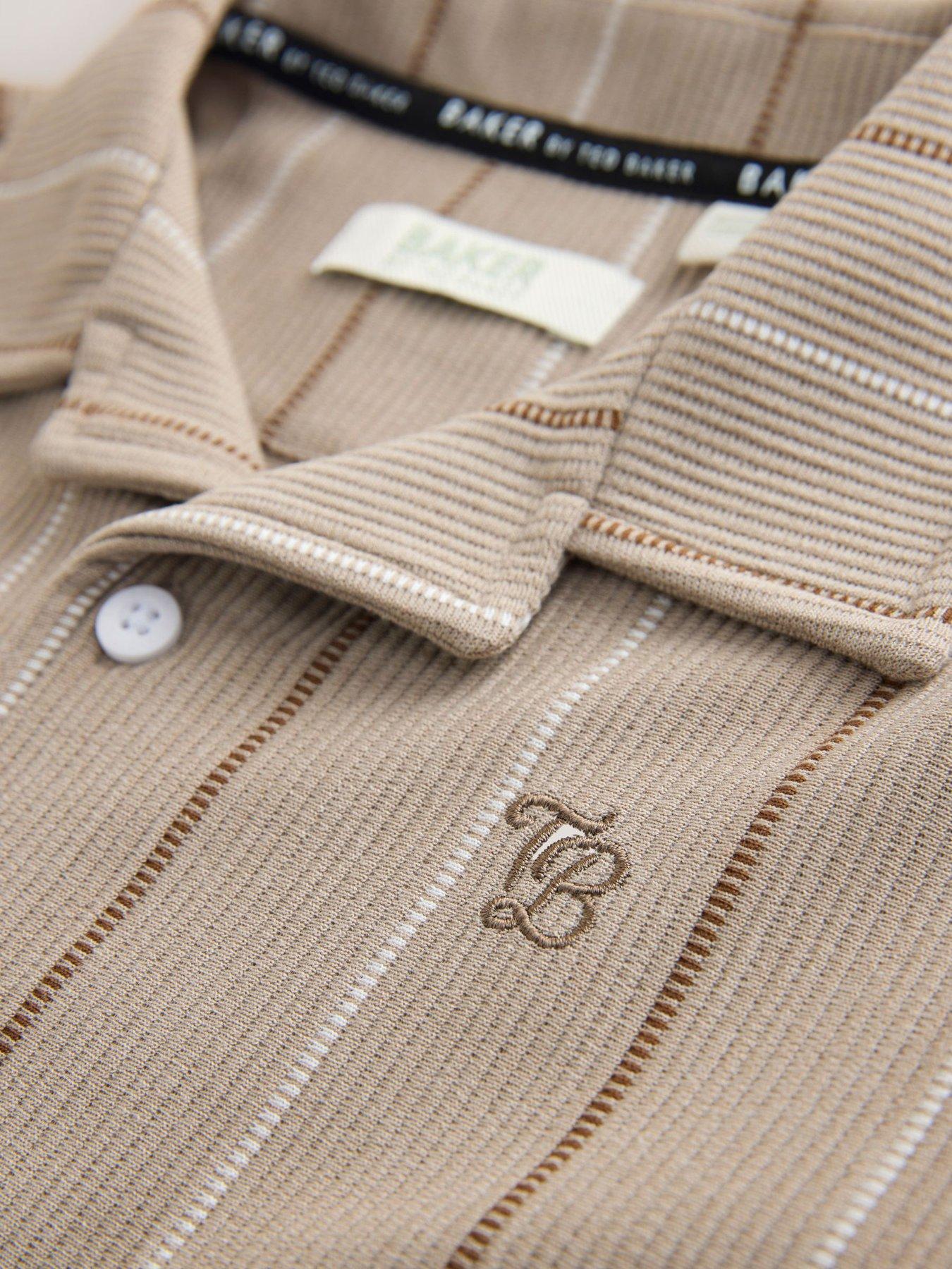 Image 4 of 5 of Ted Baker Boys Striped Textured Shirt and Shorts Set - Brown