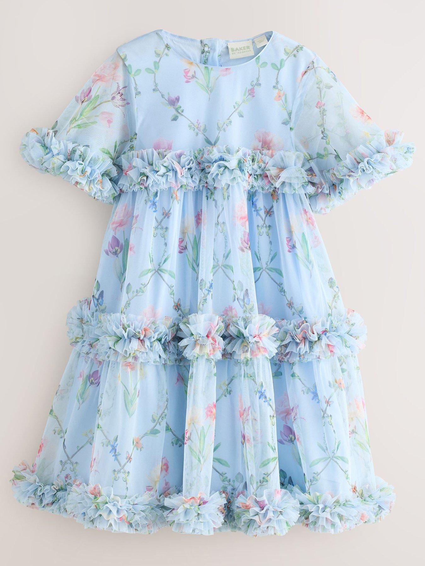 Image 2 of 7 of Ted Baker Younger Girls Floral Mesh Occasion Dress - Blue