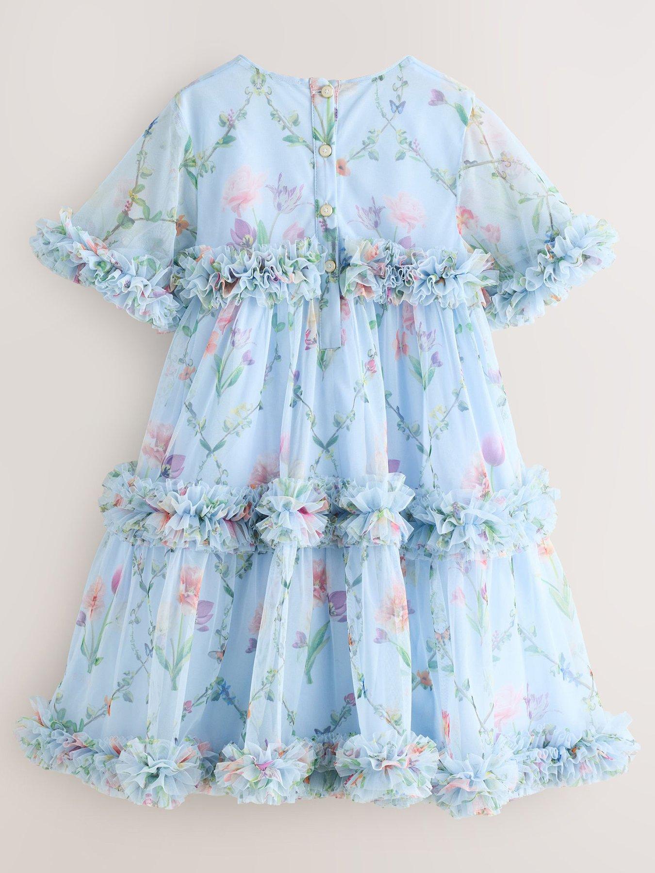 Image 3 of 7 of Ted Baker Younger Girls Floral Mesh Occasion Dress - Blue