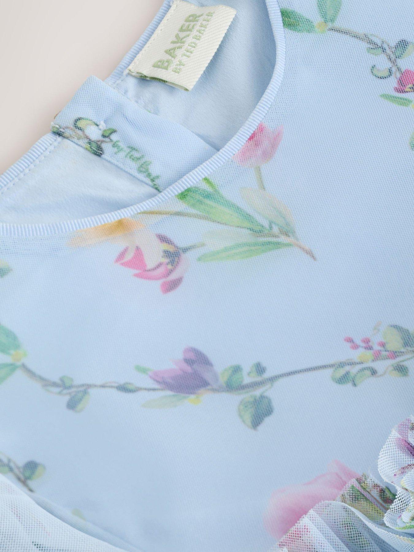 Image 5 of 7 of Ted Baker Younger Girls Floral Mesh Occasion Dress - Blue
