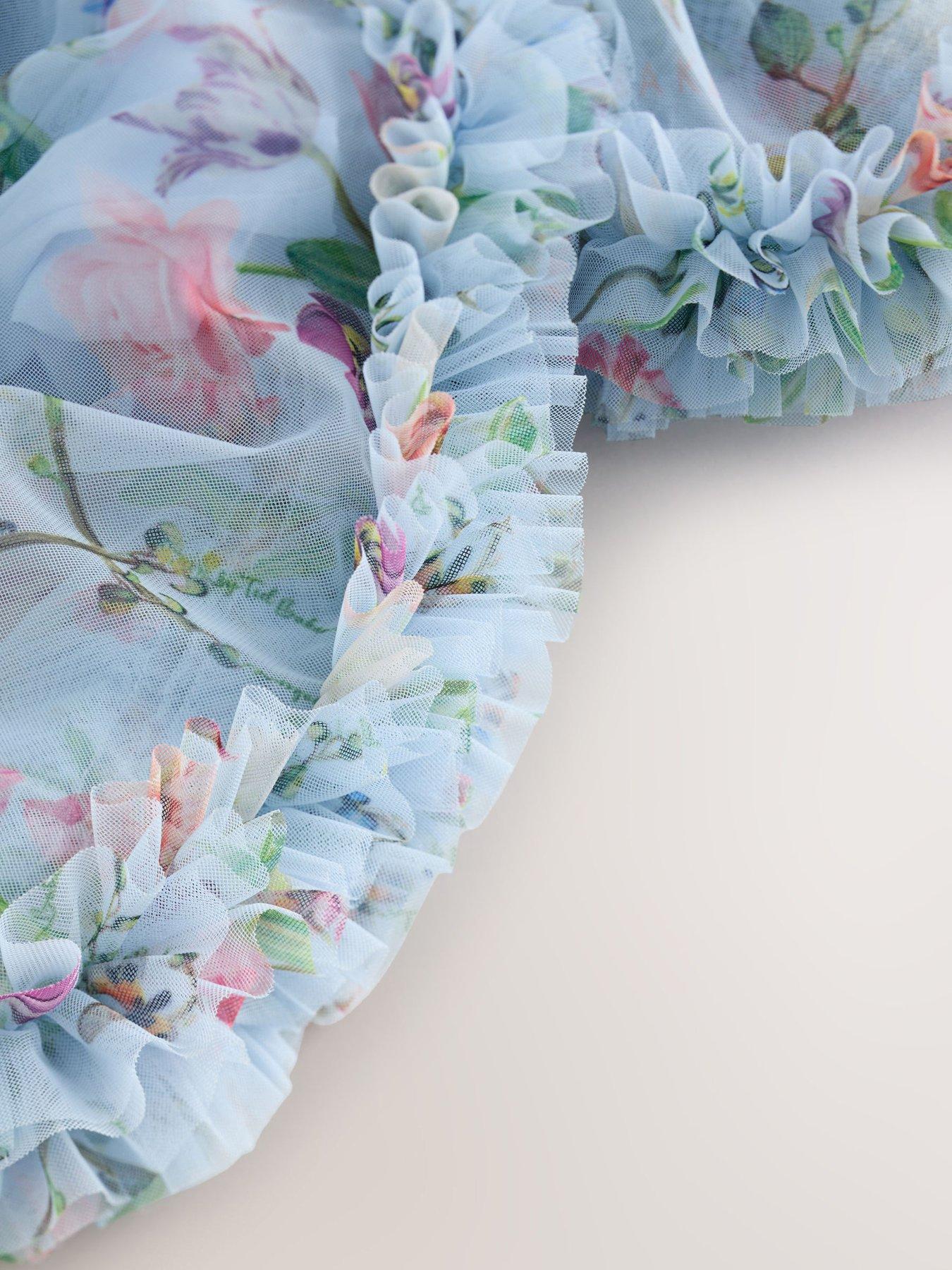 Image 6 of 7 of Ted Baker Younger Girls Floral Mesh Occasion Dress - Blue