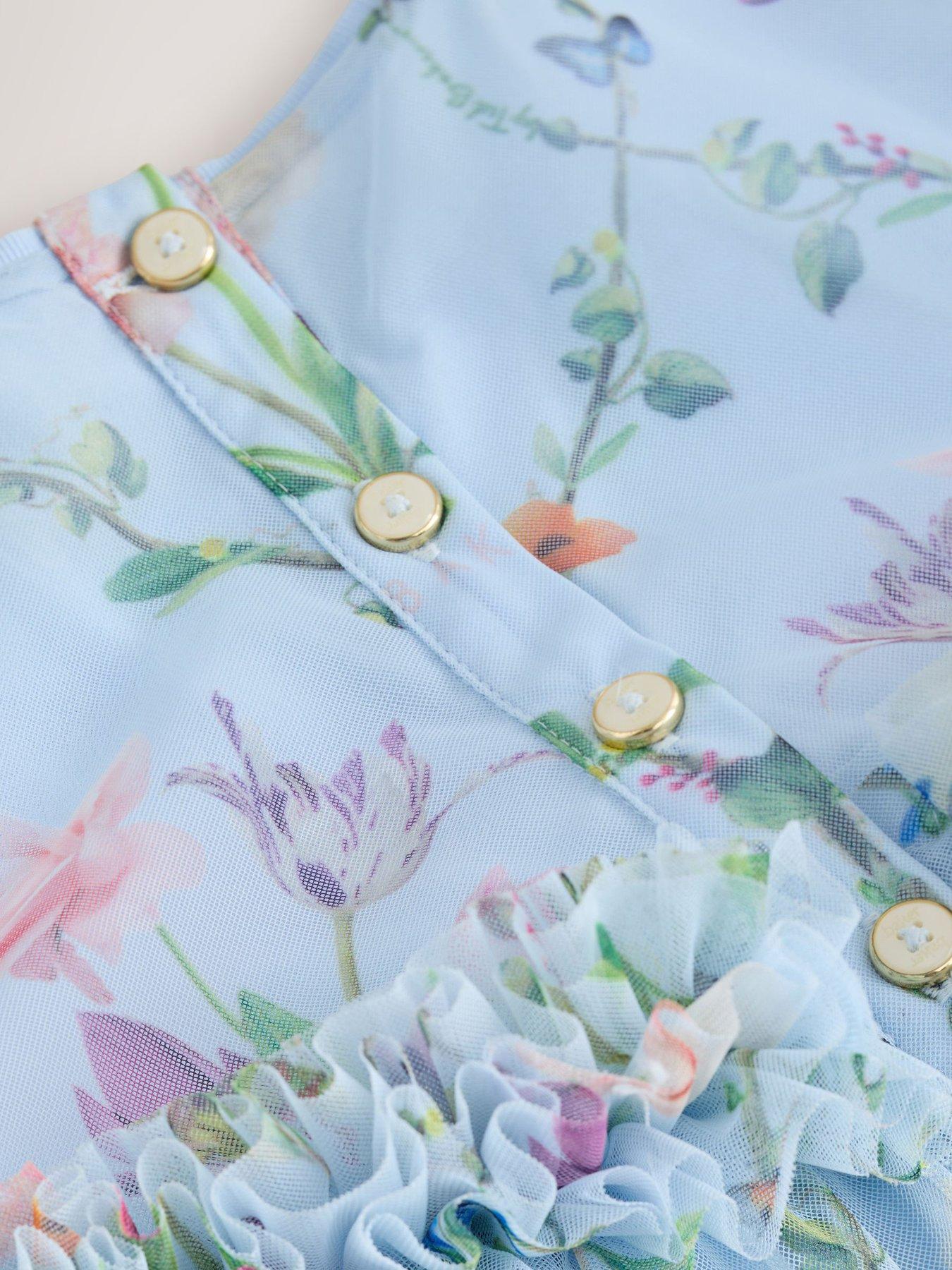 Image 7 of 7 of Ted Baker Younger Girls Floral Mesh Occasion Dress - Blue