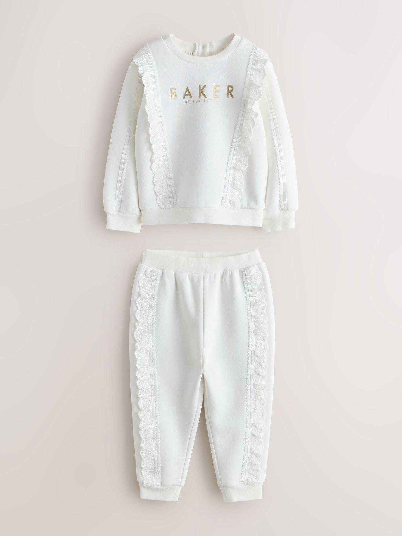 Ted Baker Younger Girls Frill Trim Sweatshirt and Jogger Set - White