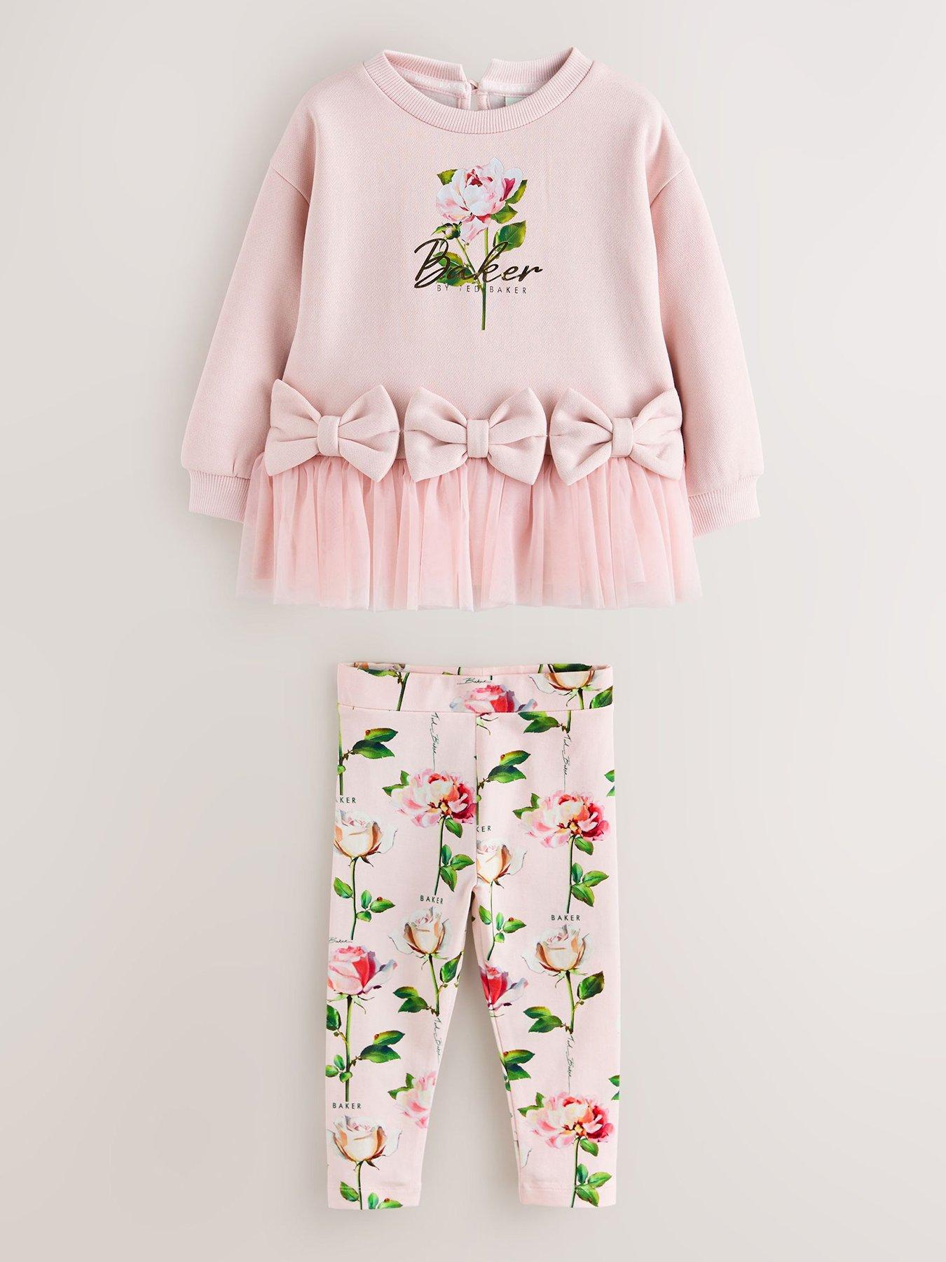 Ted Baker Girls Mesh Hem Bow Floral Set - Pink