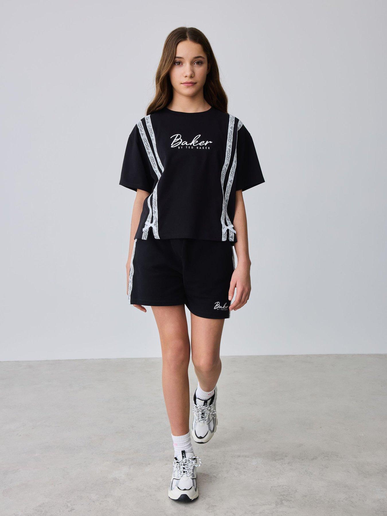 Ted Baker Older Girls 2 Piece Lace Trim T-Shirt Set - Black