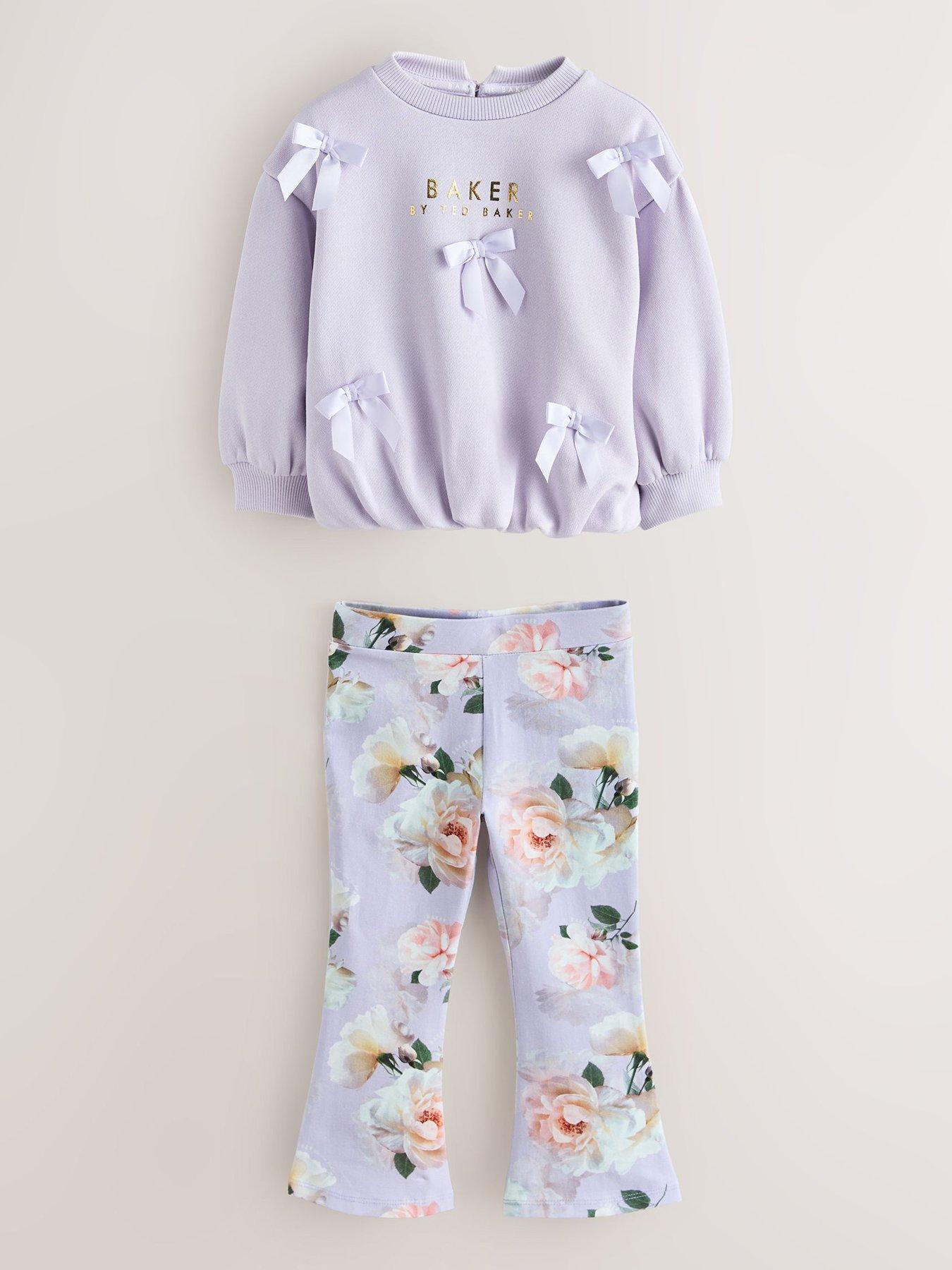 Ted Baker Girls Bow Floral Kickflare Legging Set - Purple