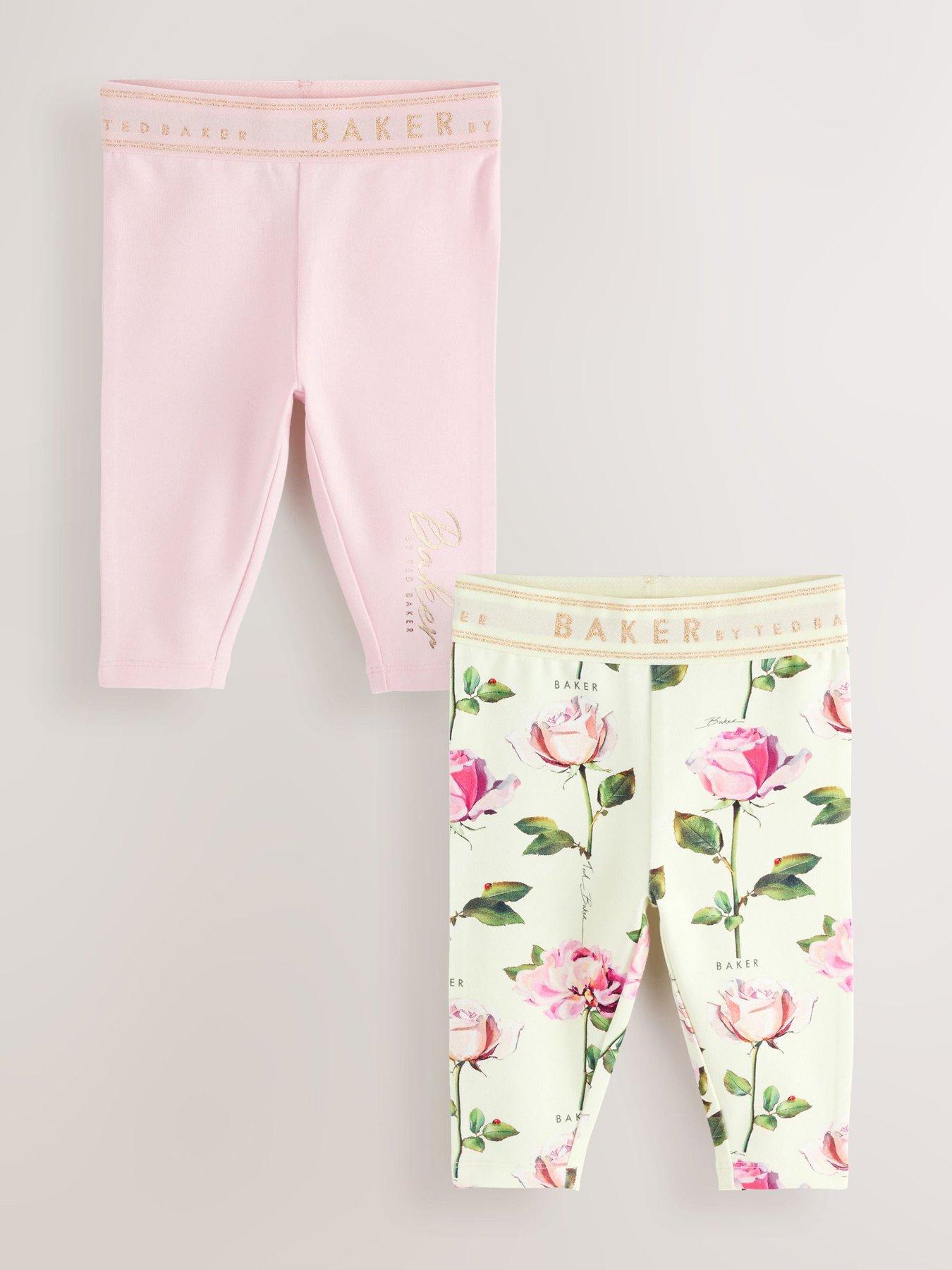 Ted Baker Baby Girls 2 Pack Plain/Floral Logo Waistband Leggings - Multi