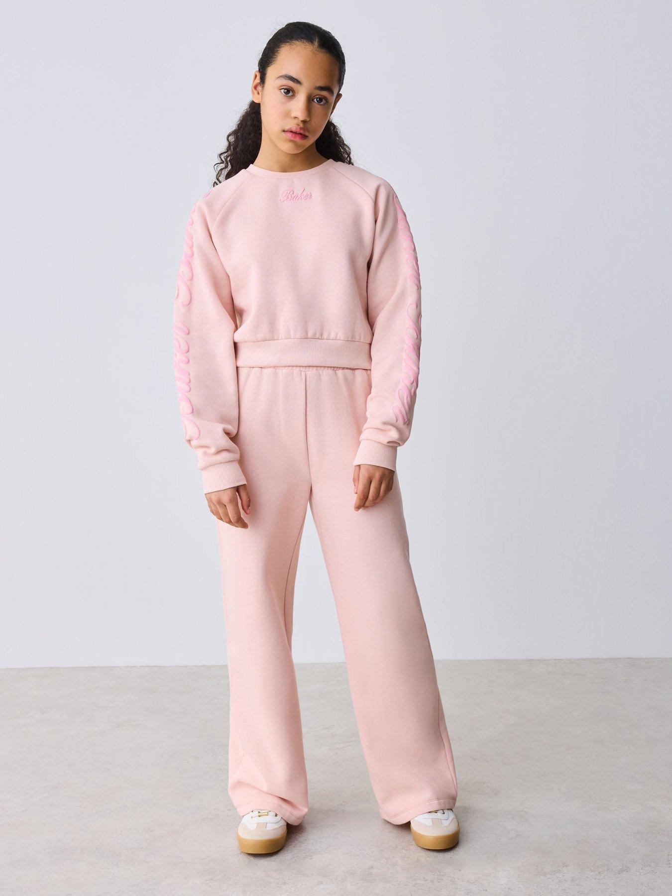 Ted Baker Girls Graphic Long Sleeved Sweatshirt And Wide Leg Joggers Set - Pink