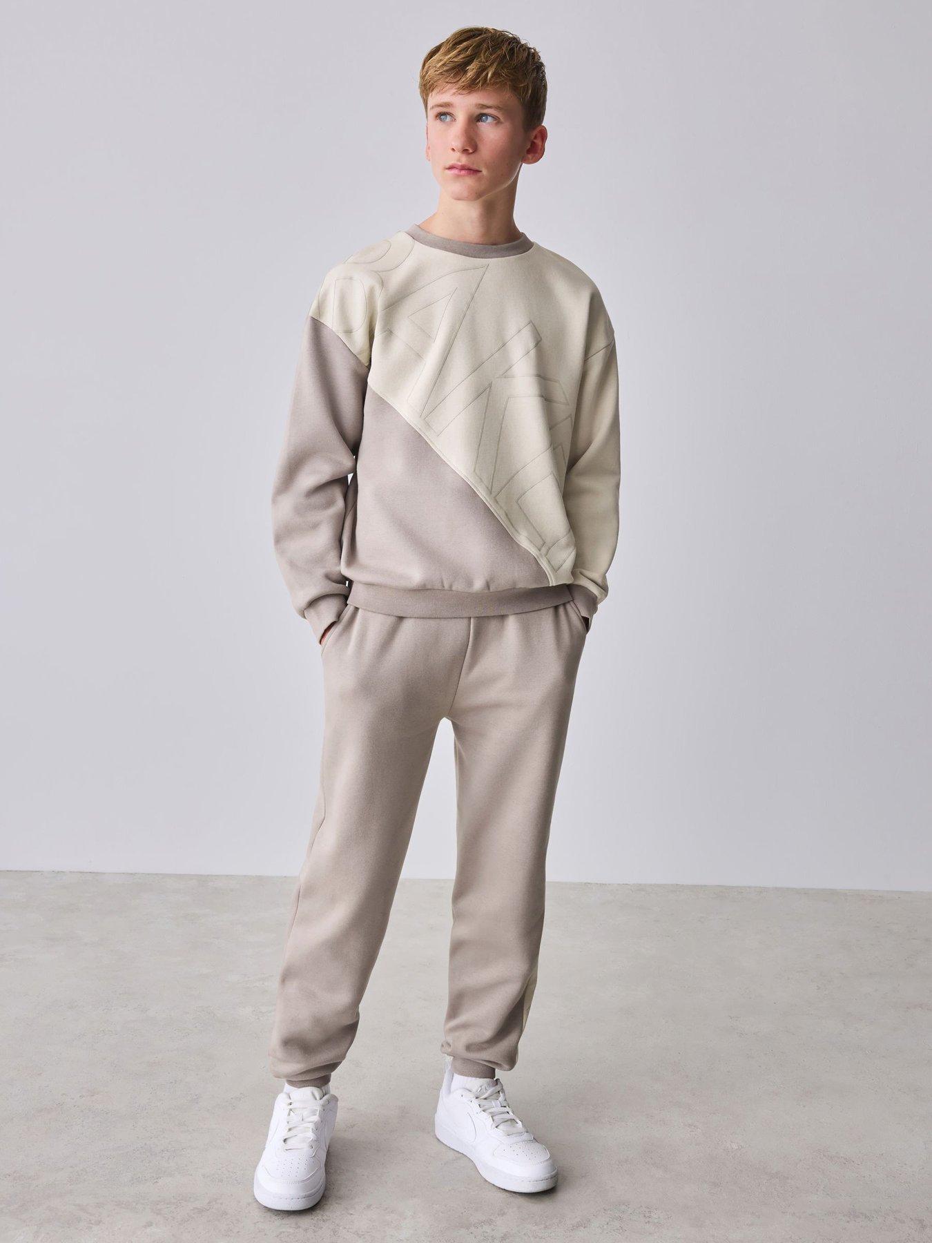 Ted Baker Older Boys Colour Block Sweatshirt  &  Joggers Set - Beige