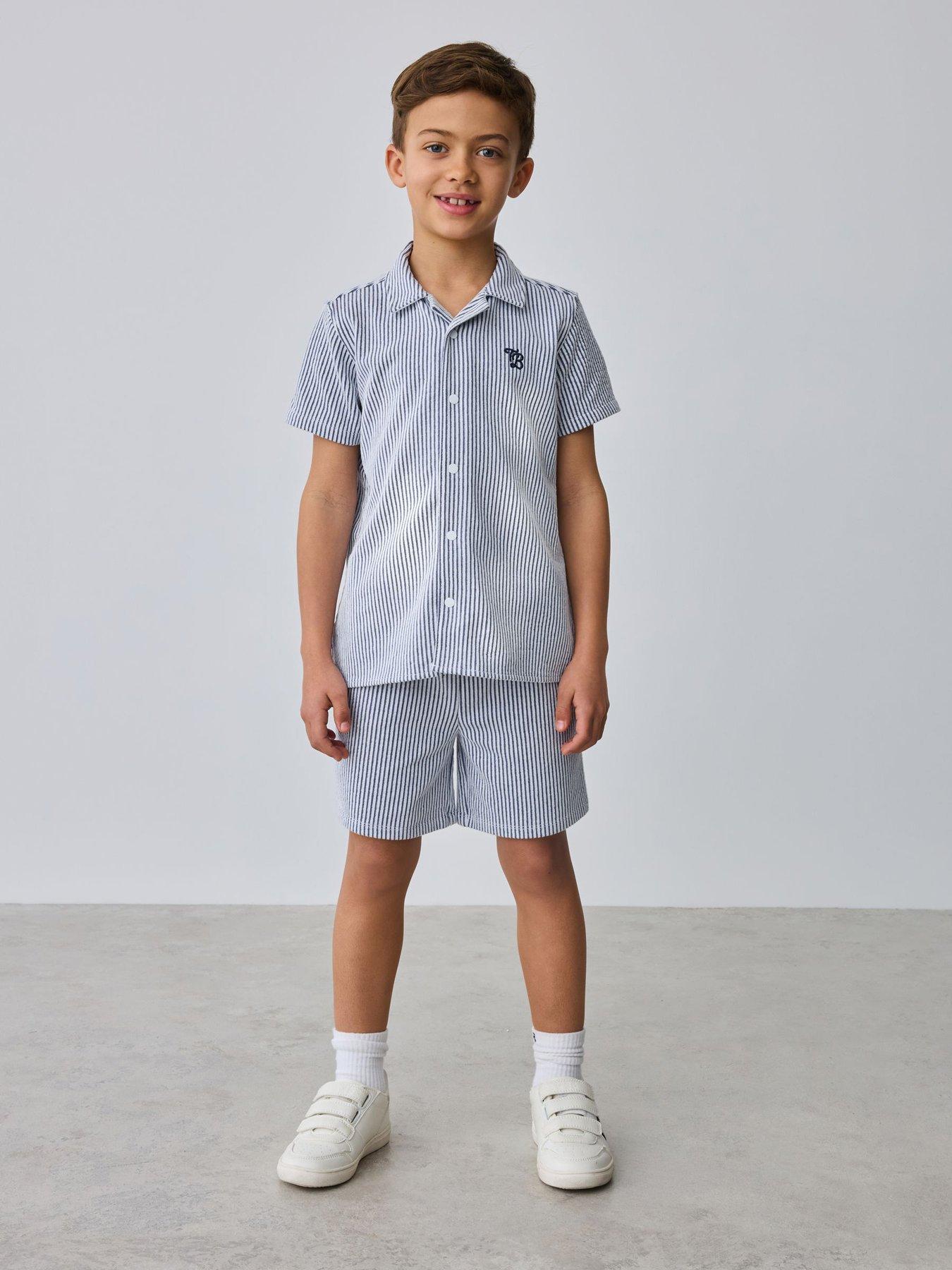 Ted Baker Younger Boys Striped Short Sleeve Shirt  &  Shorts Set - Blue Stripe