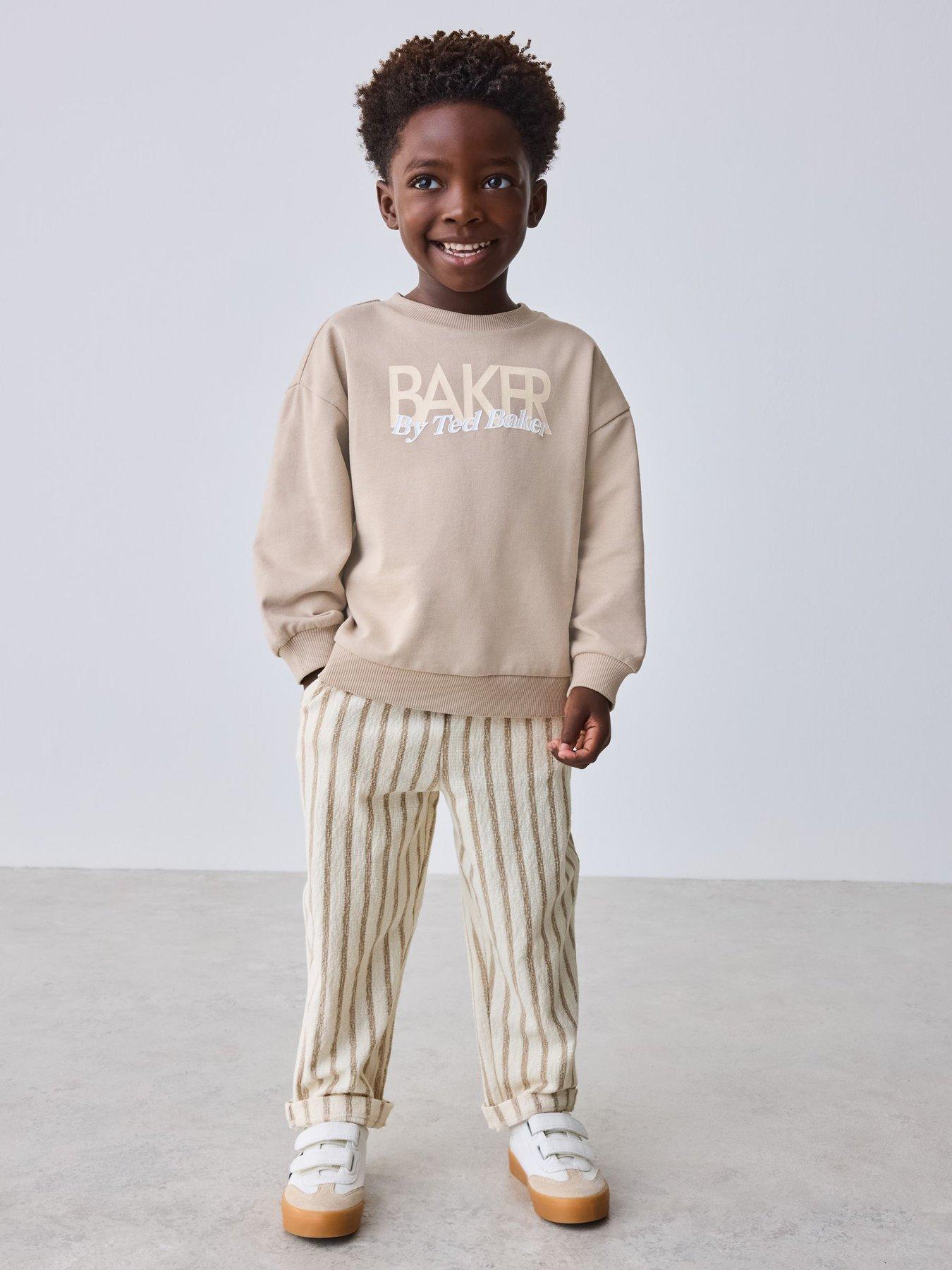 Ted Baker Younger Boys Sweatshirt and Striped Trousers Set - Beige