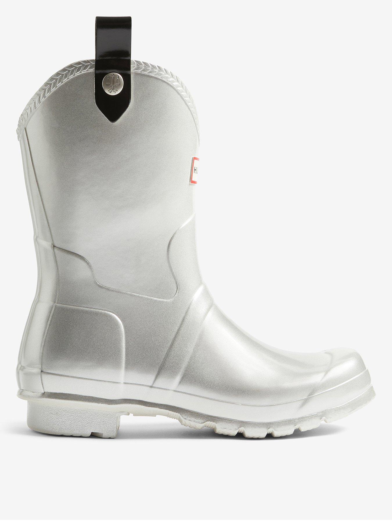Hunter Original Cowboy Boot Metallic, Grey, Size 7, Women