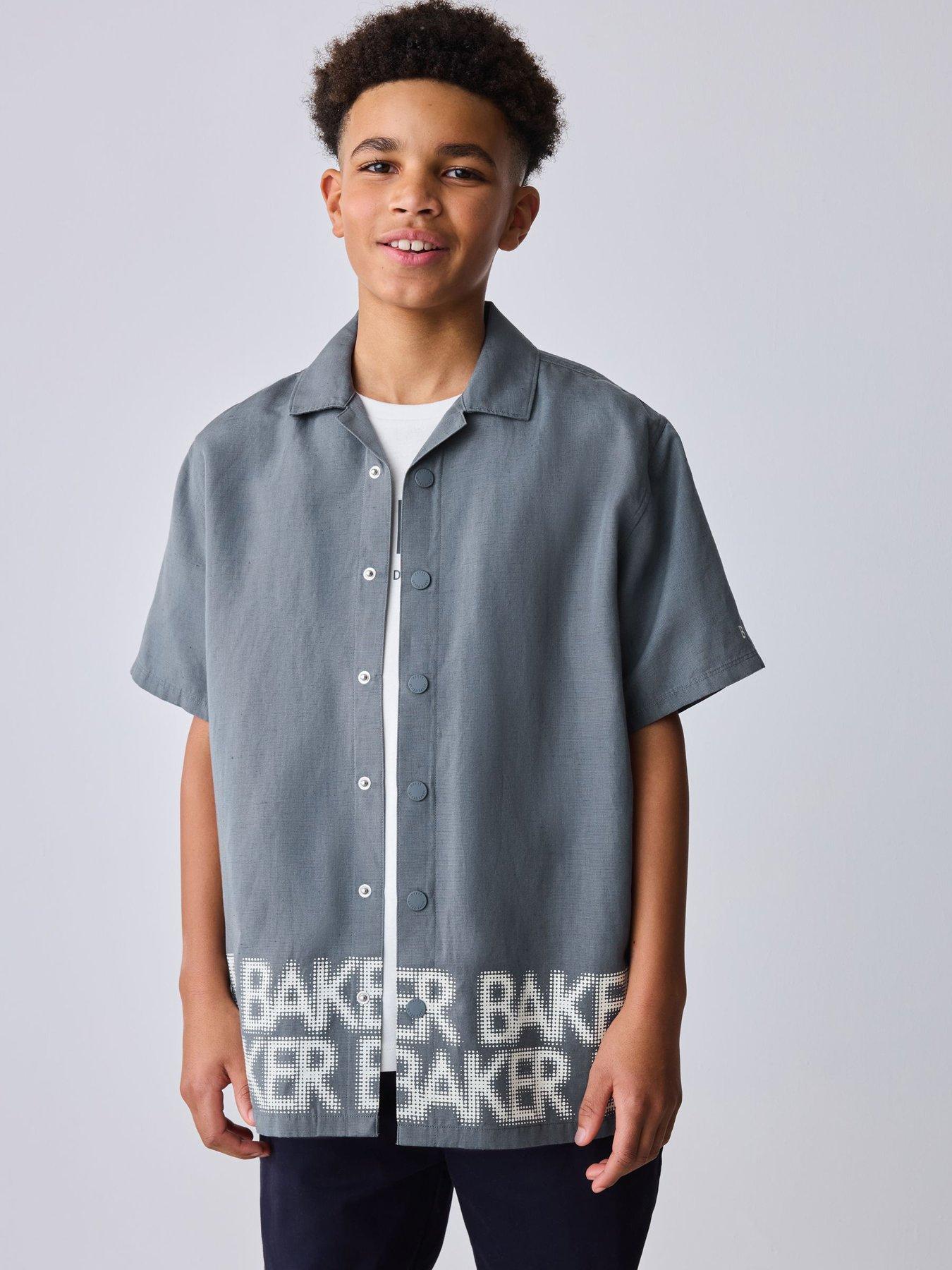 Ted Baker Older Boys Logo Border Shirt Print Shirt and T-Shirt Set - Grey