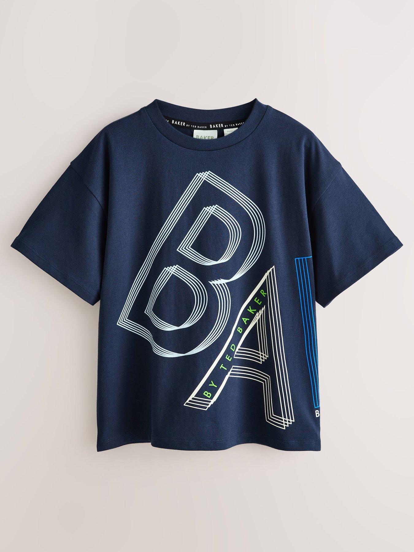 Image 1 of 5 of Ted Baker Boys Short Sleeved Letter T-Shirt - Navy