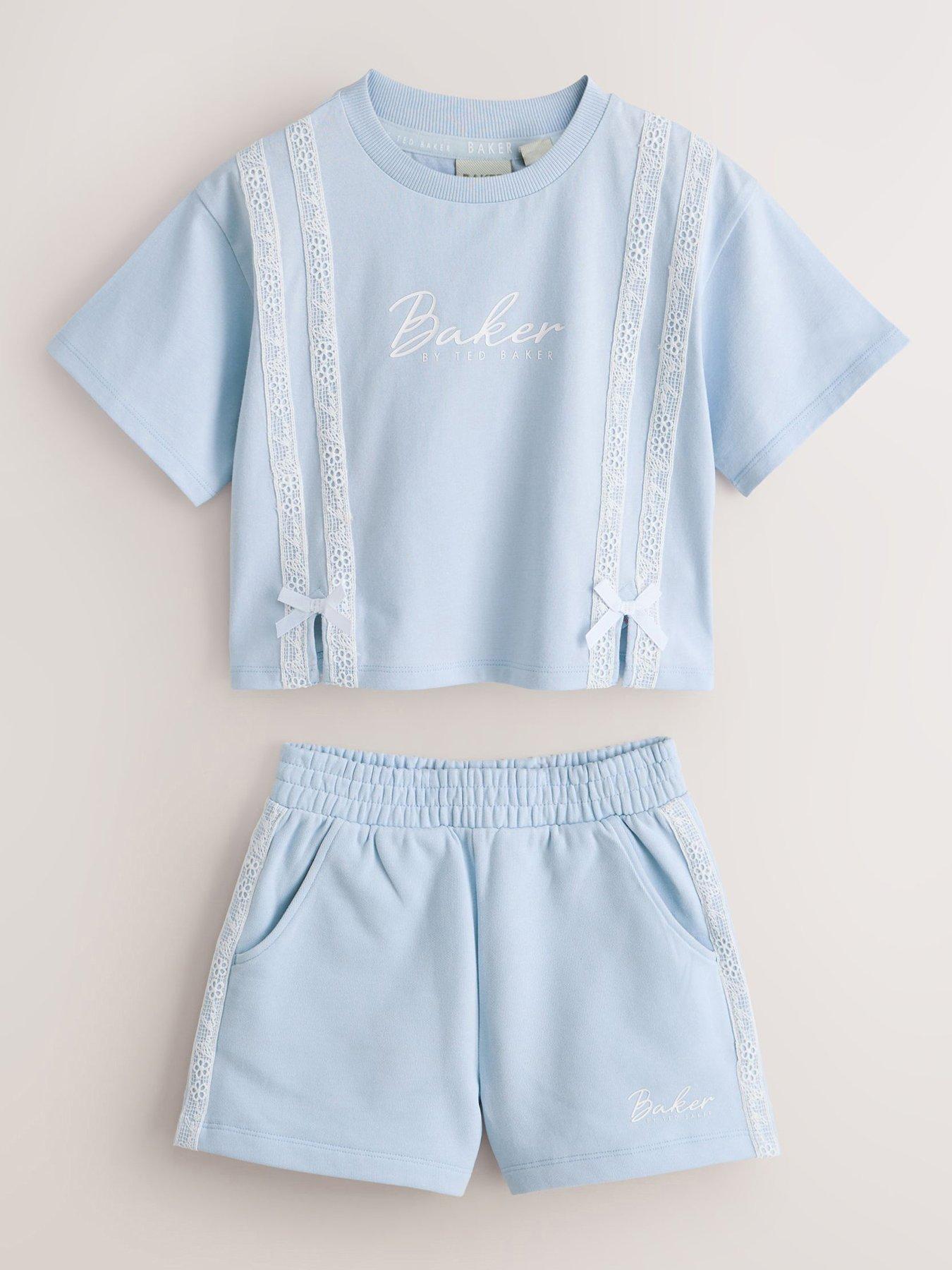 Ted Baker Older Girls Lace Detail T-Shirt  &  Sweat Shorts Set - Light Blue