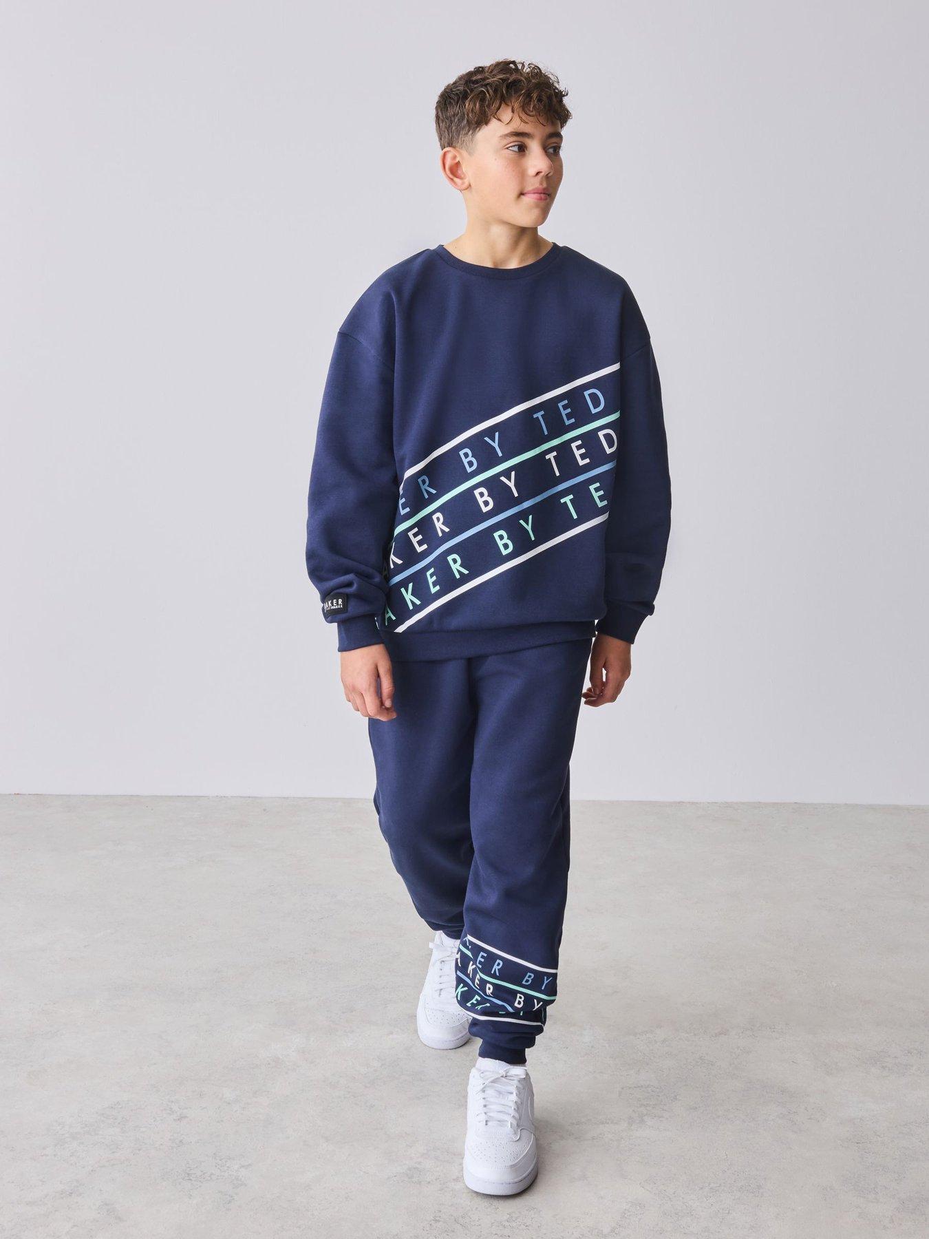 Ted Baker Older Boys Logo Wrap Graphic Sweatshirt and Jogger Set - Navy