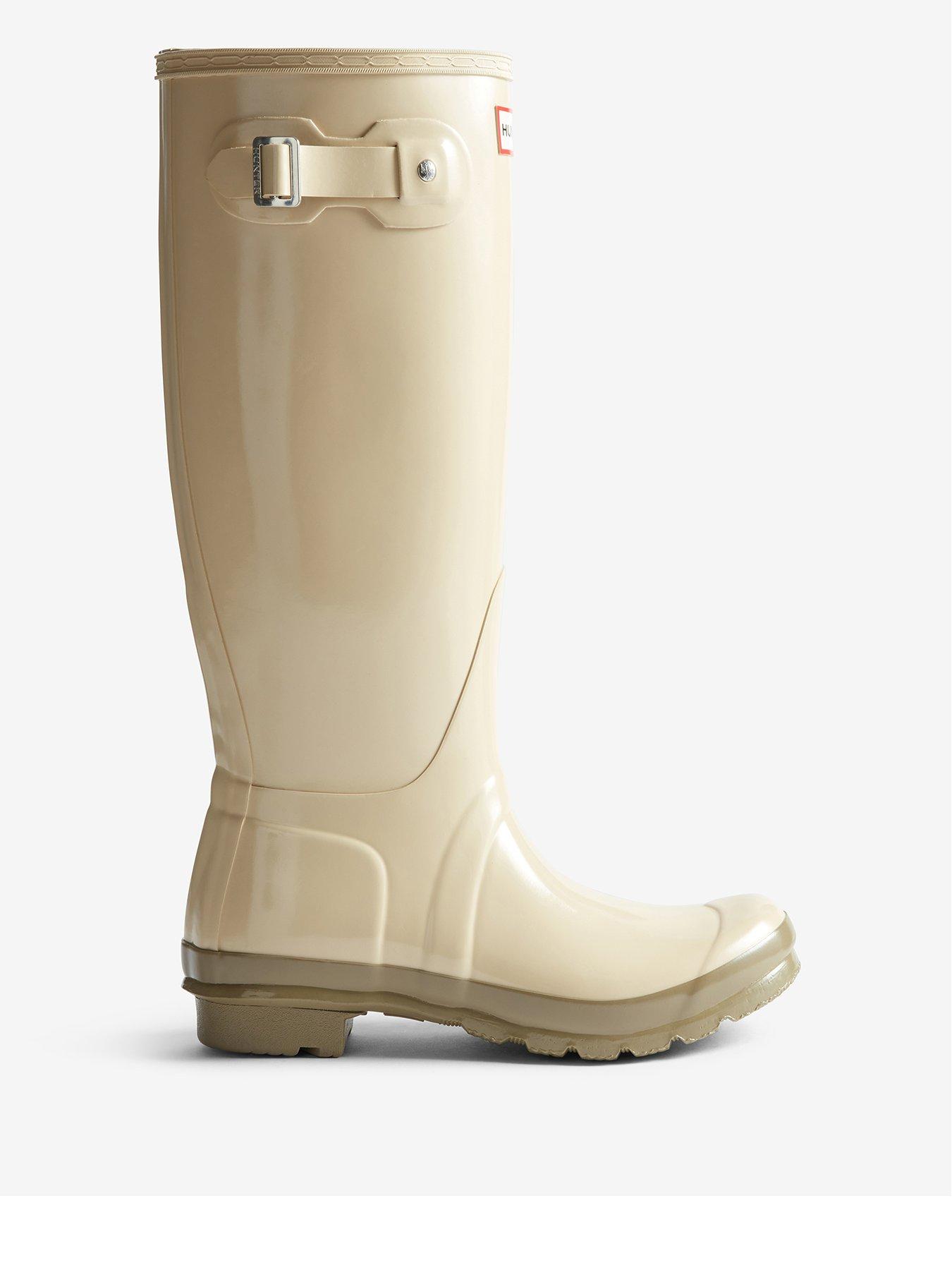 Hunter Original Tall Gloss Boot, Beige, Size 6, Women