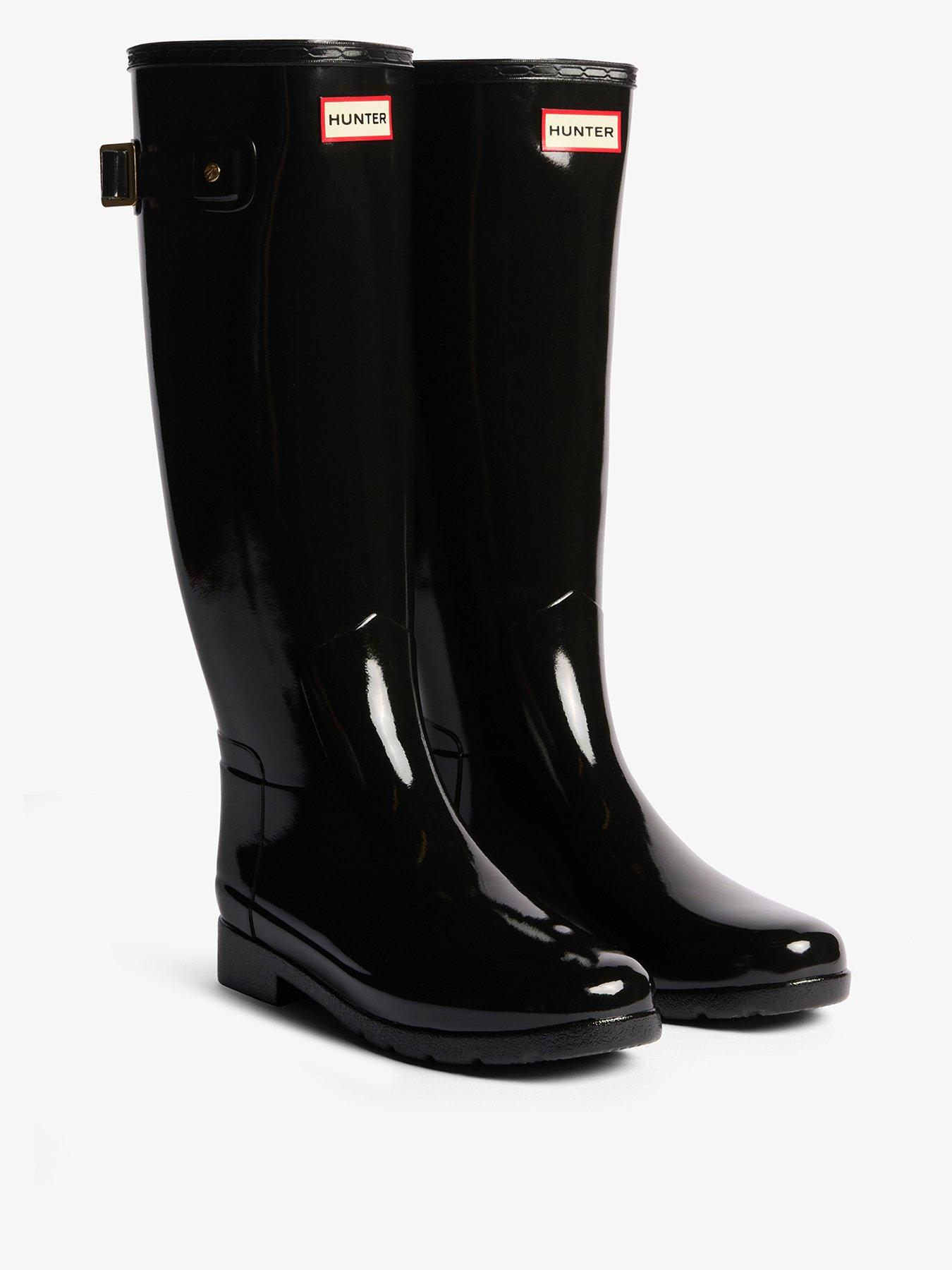 Hunter Refined Gold Trim Tall Gloss Wellington Boots - Black