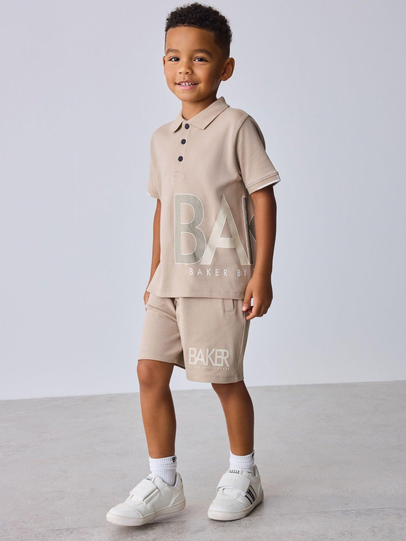 Ted Baker Boys Graphic Polo Top Short Set - Beige