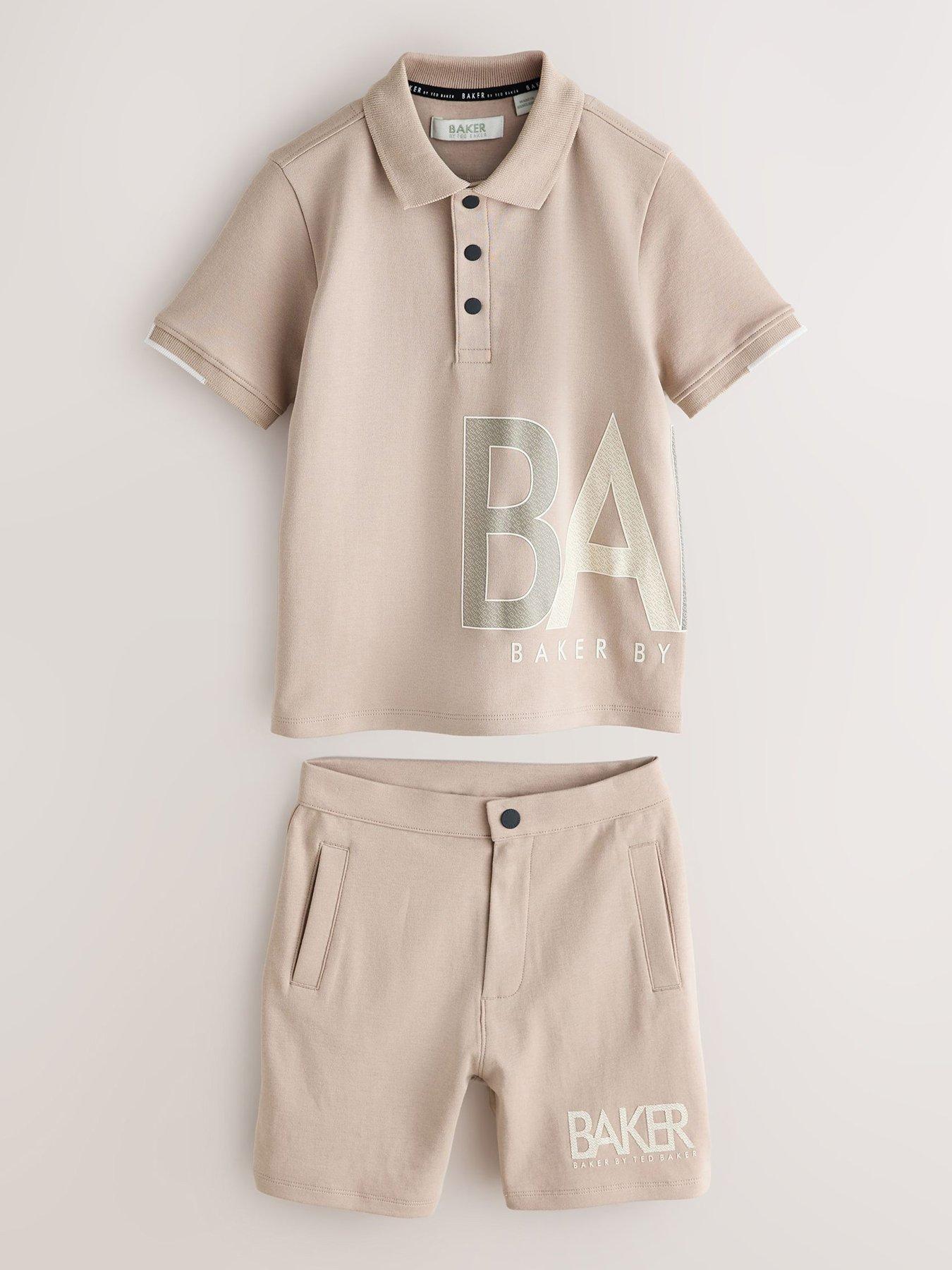 Ted Baker Boys Graphic Polo Top Short Set - Beige