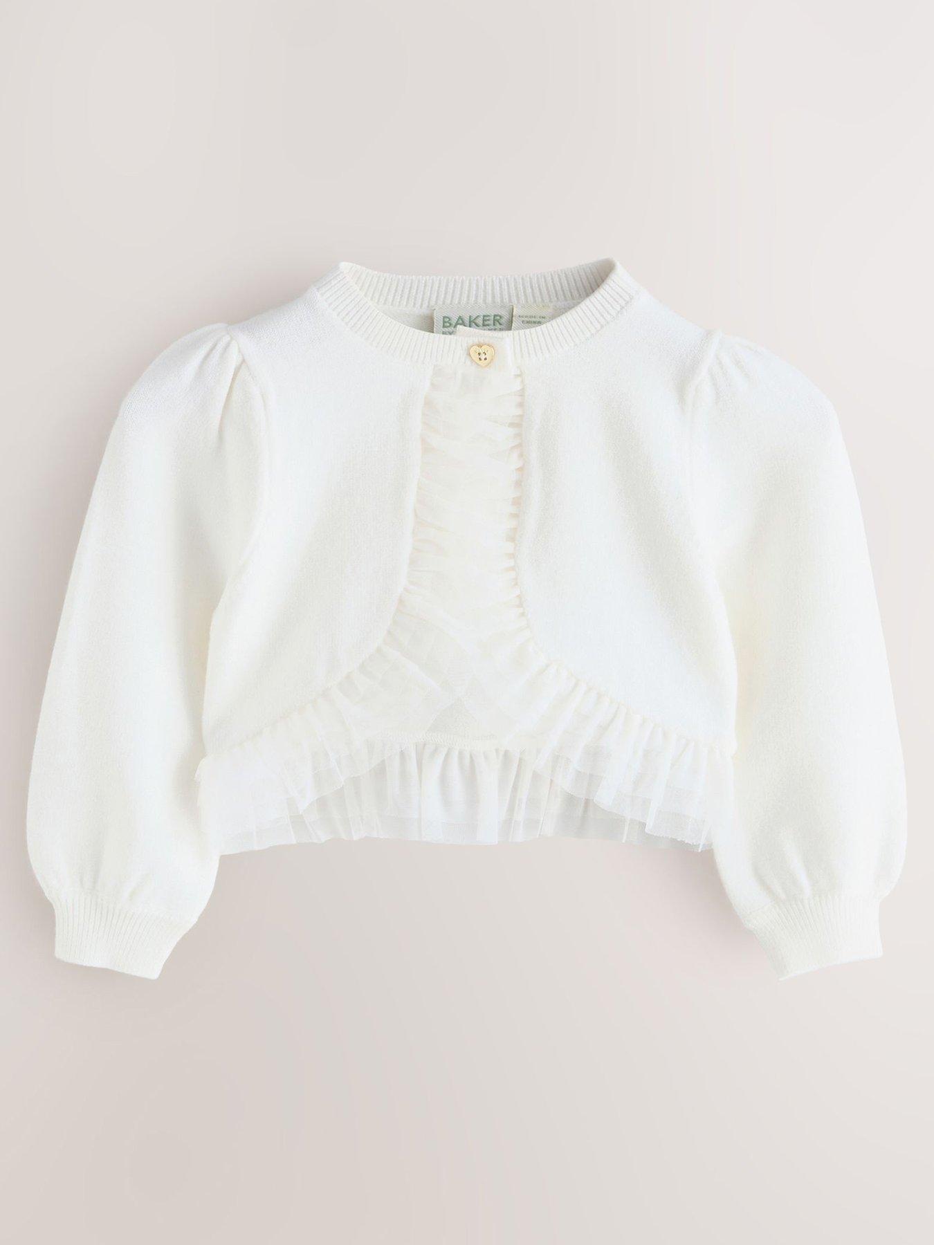 Ted Baker Baby Girls Long Sleeved Cardigan with Mesh Frill Detail - White