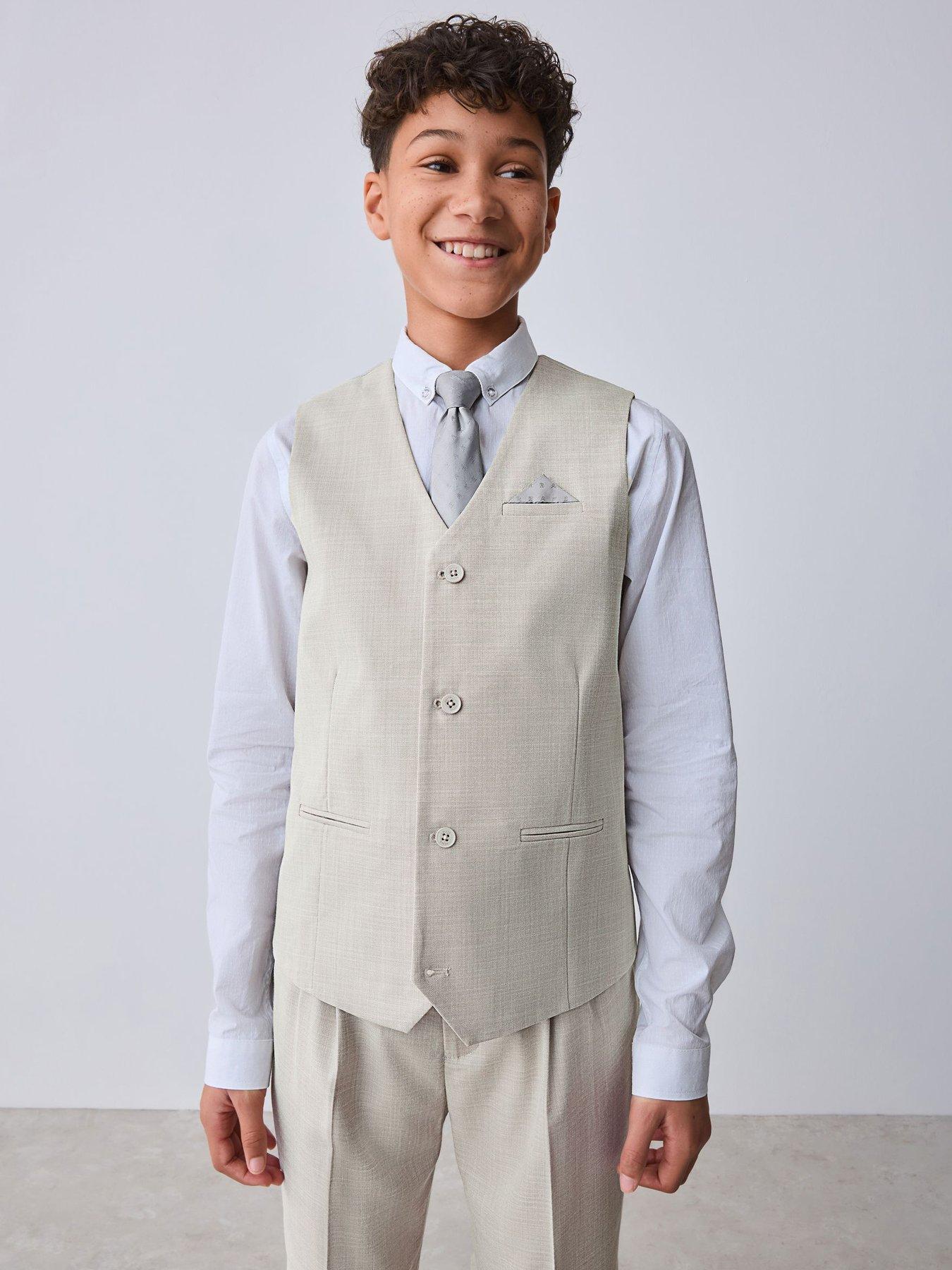 Ted Baker: Boys Long Sleeved Waistcoat, Shirt and Tie Set - Beige