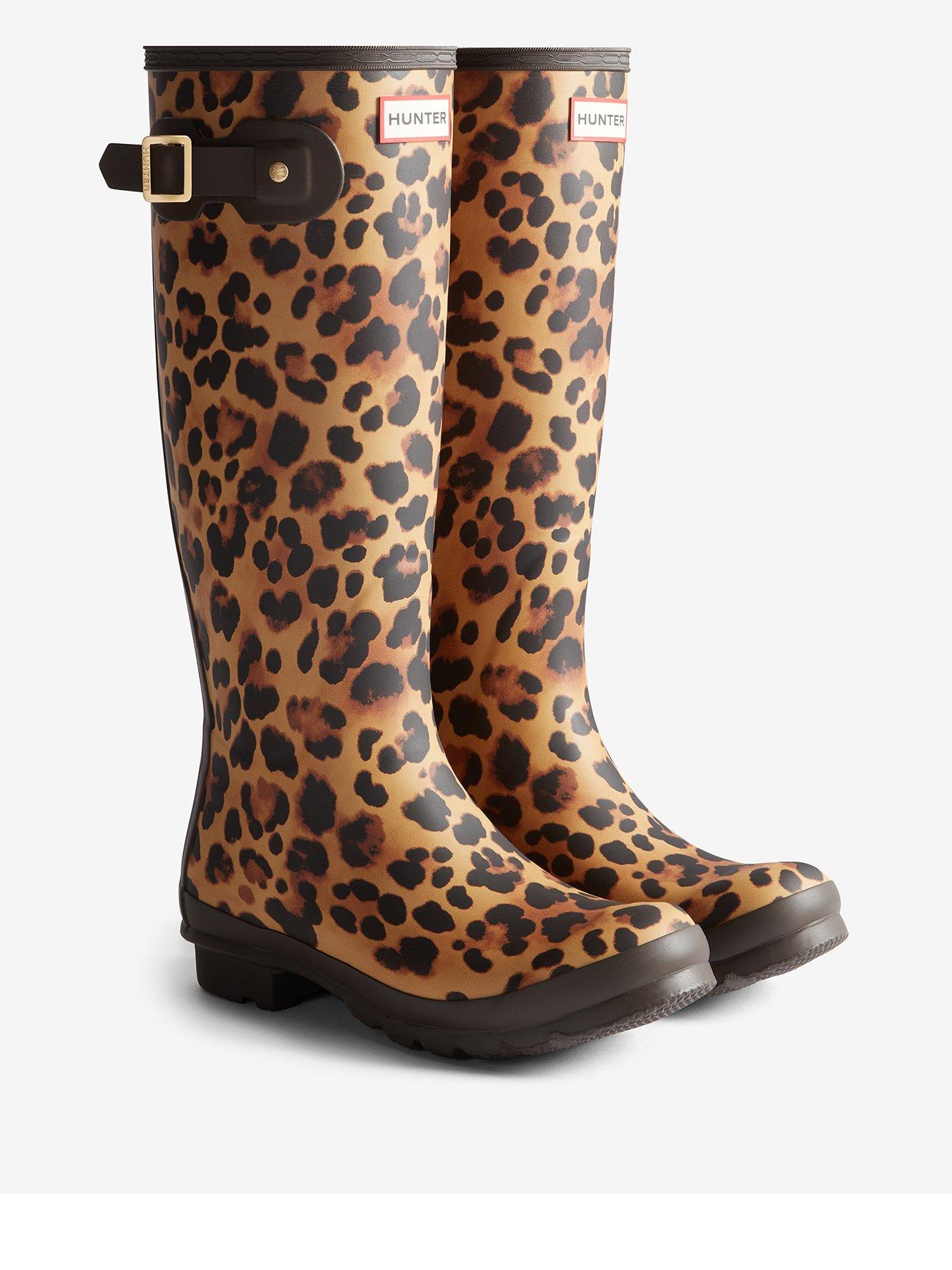 Hunter Womens Original Tall Leopard Boot, Multi, Size 4, Women