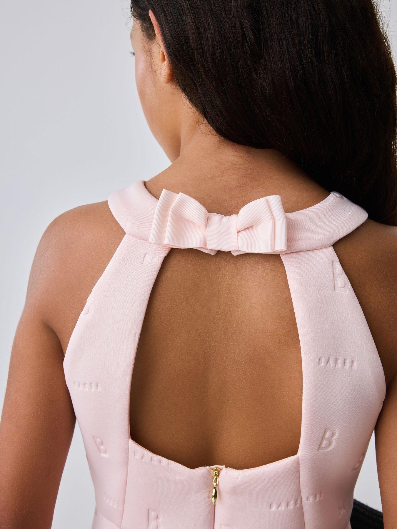 Image 3 of 7 of Ted Baker Older Girls Bow Frill Hem Dress - Pink