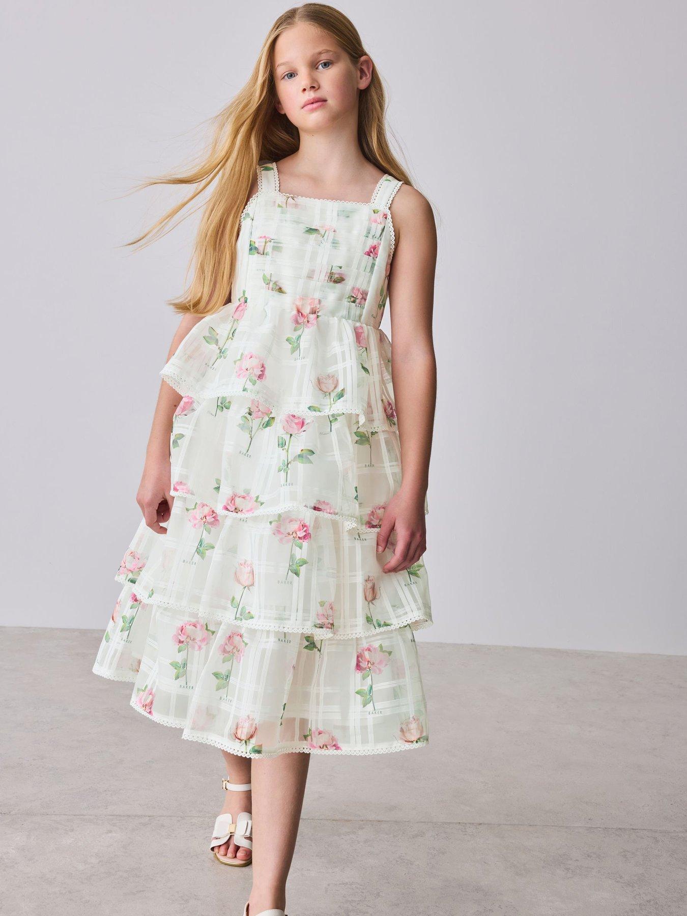 Ted Baker: Girls Tiered Floral Occasion Dress - White