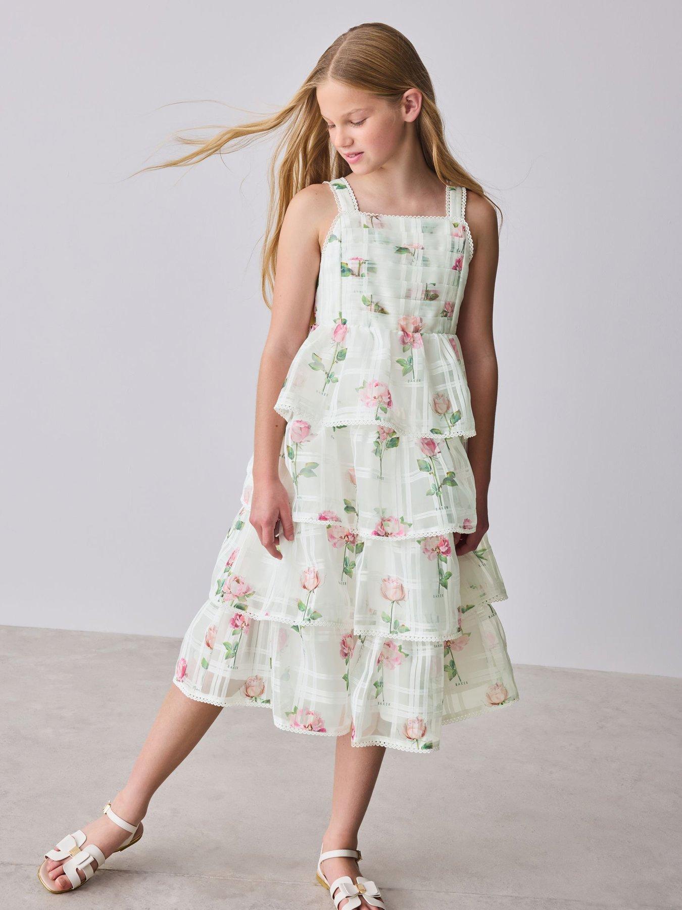 Ted Baker Girls Tiered Floral Occasion Dress - White | Very