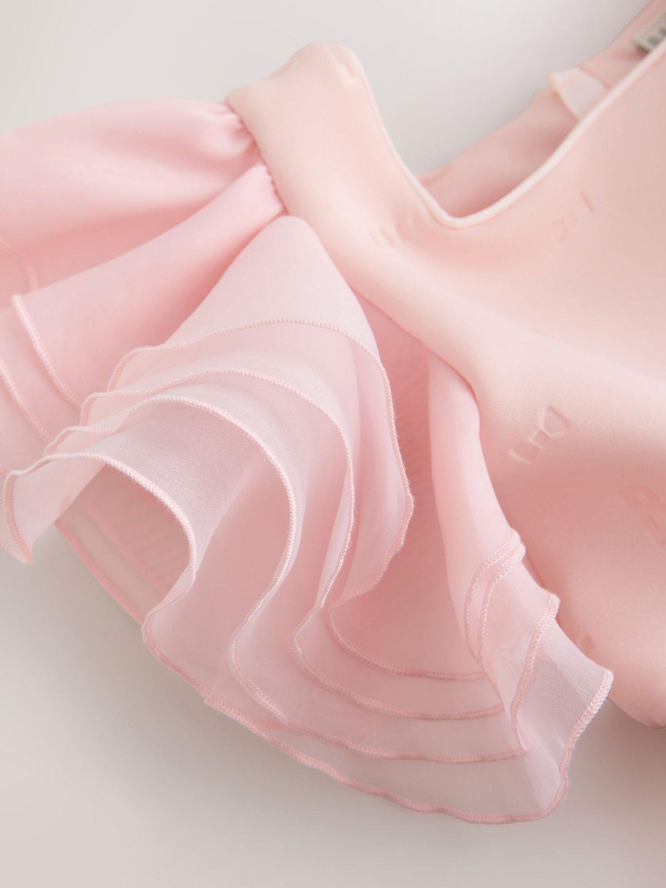 Image 4 of 5 of Ted Baker Girls Frill Sleeve Embossed Scuba Dress - Pink