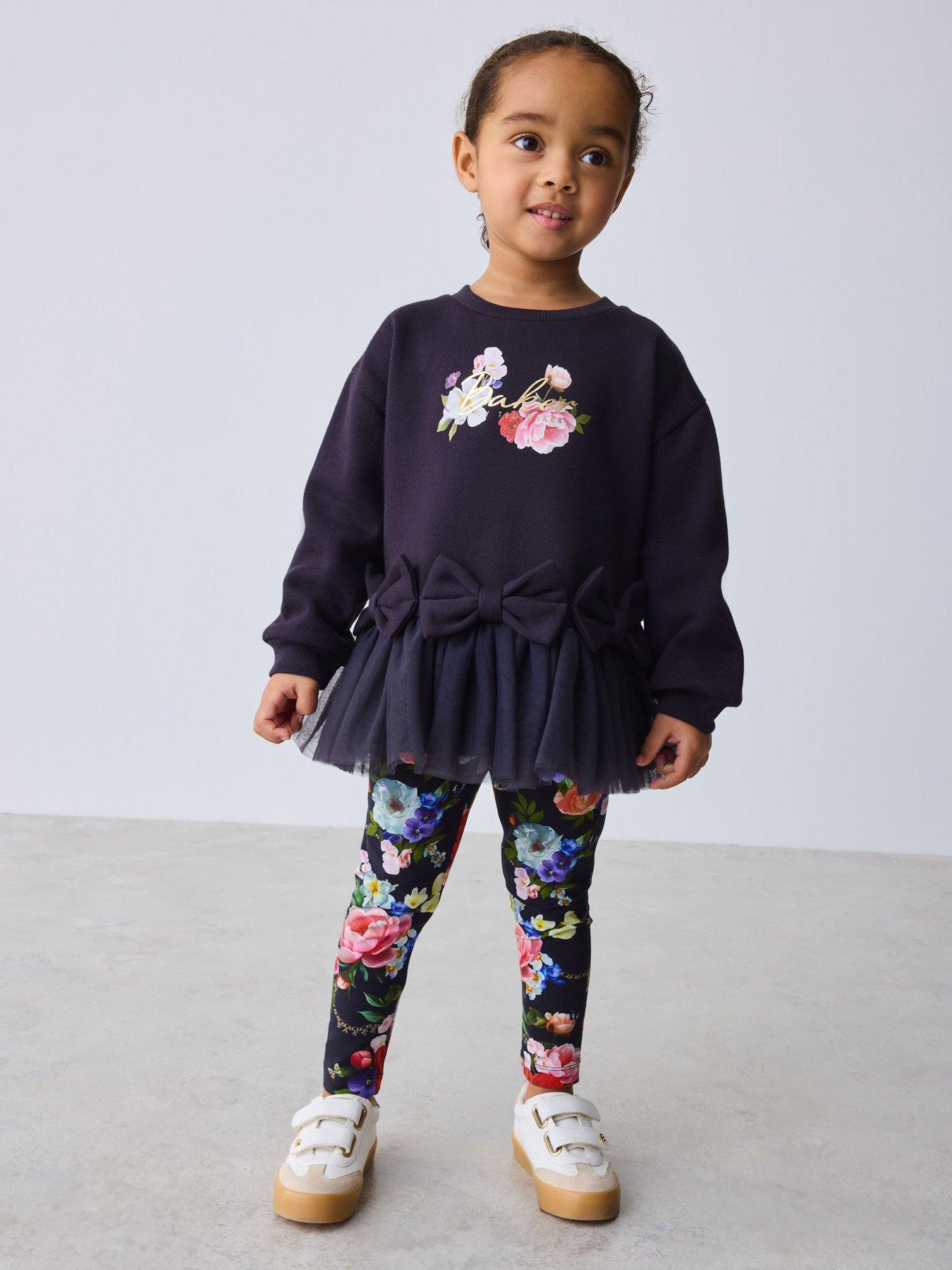 Ted Baker: Girls Mesh Hem Bow Floral Set - Navy