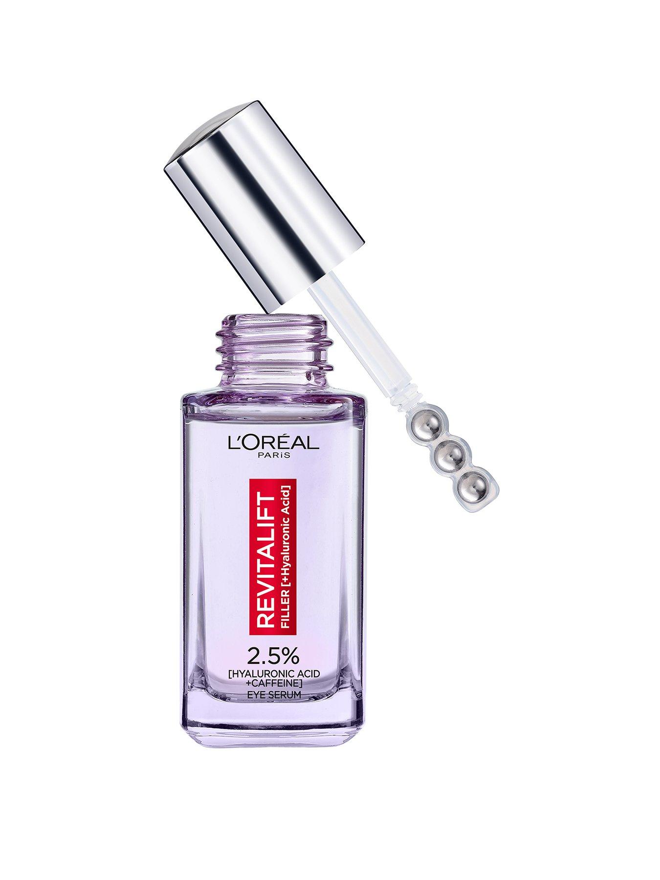 L'Oreal Paris 2.5% Hyaluronic Acid and Caffeine Eye Serum, Revitalift Filler Eye Serum, Replumps, Brightens And De-Puffs Eyes - 20ml