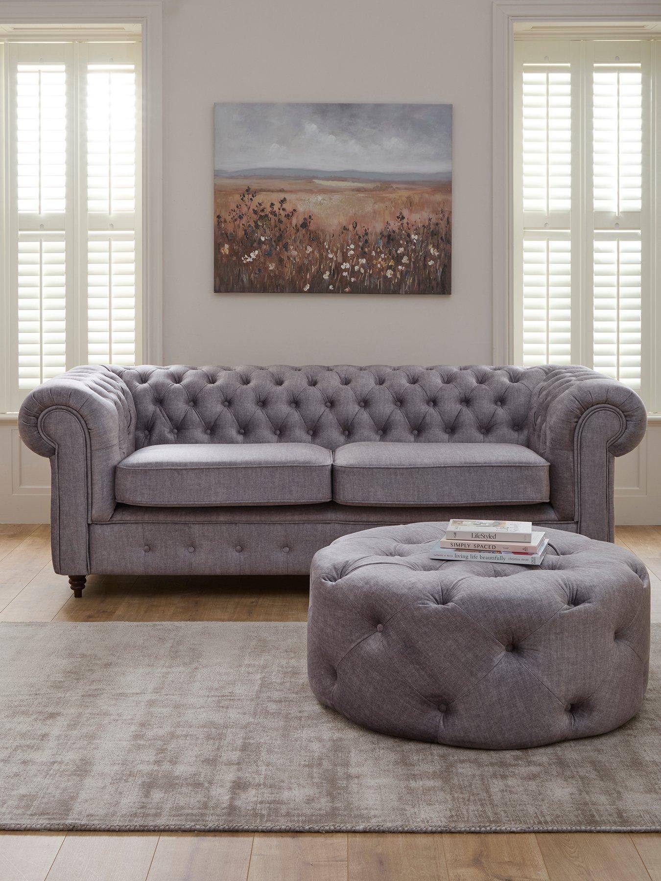 The Very Collection Laura 3 Seater Sofa + Round Footstool Set - Grey (Buy  &  SAVE!) - FSC® Certified