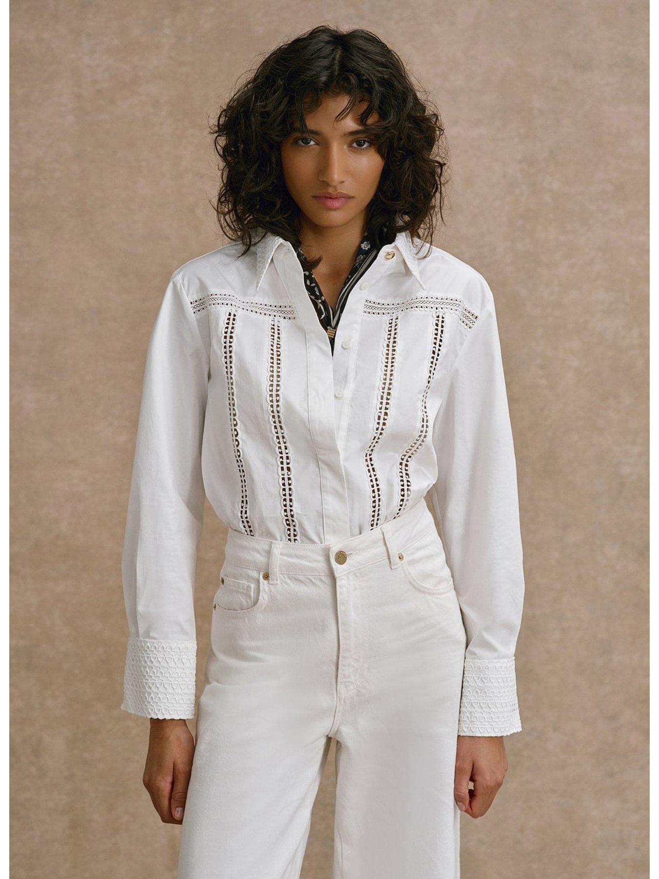 Mint Velvet Cotton Open Stitch Detail Shirt - White