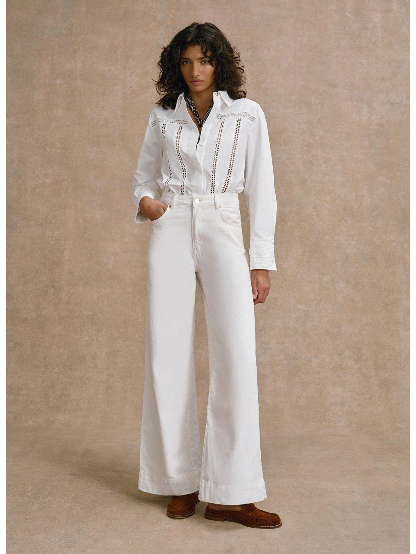 Mint Velvet Cotton Open Stitch Detail Shirt - White | Very