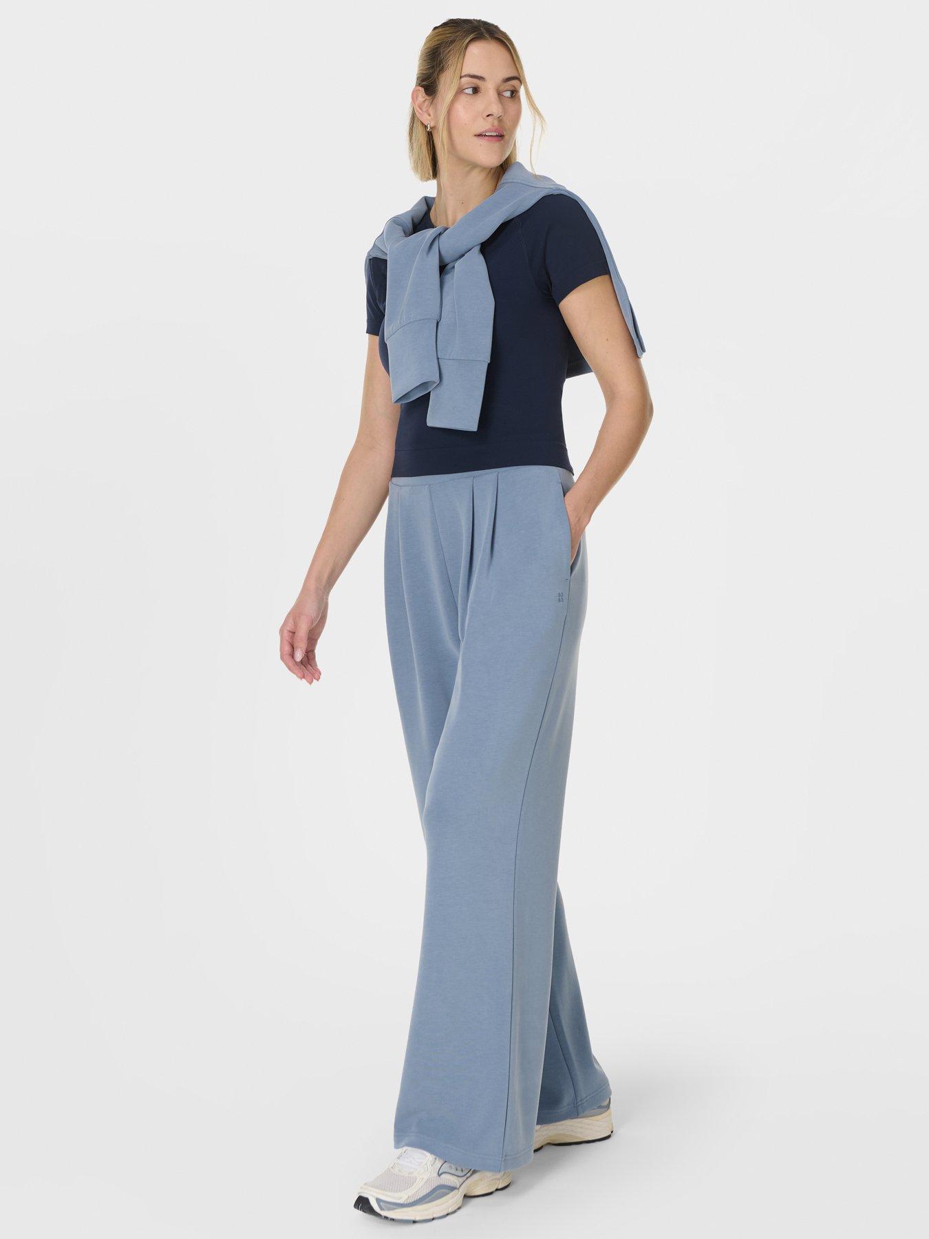 Image 4 of 5 of Sweaty Betty Womens Training Sand Wash Wide Leg Trousers - Blue
