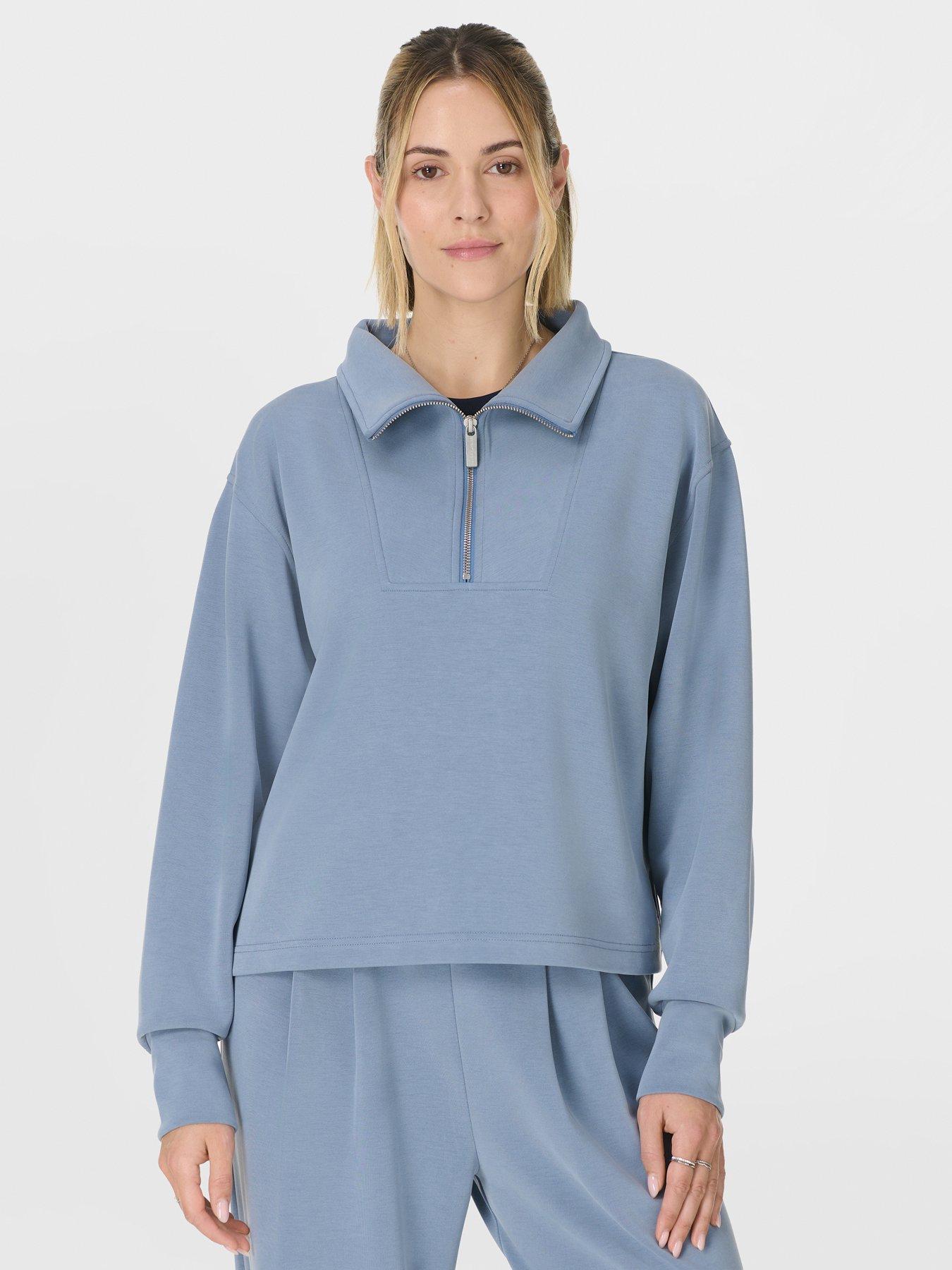 Sweaty Betty Womens Training Sand Wash Half Zip Crop Sweatshirt - Blue