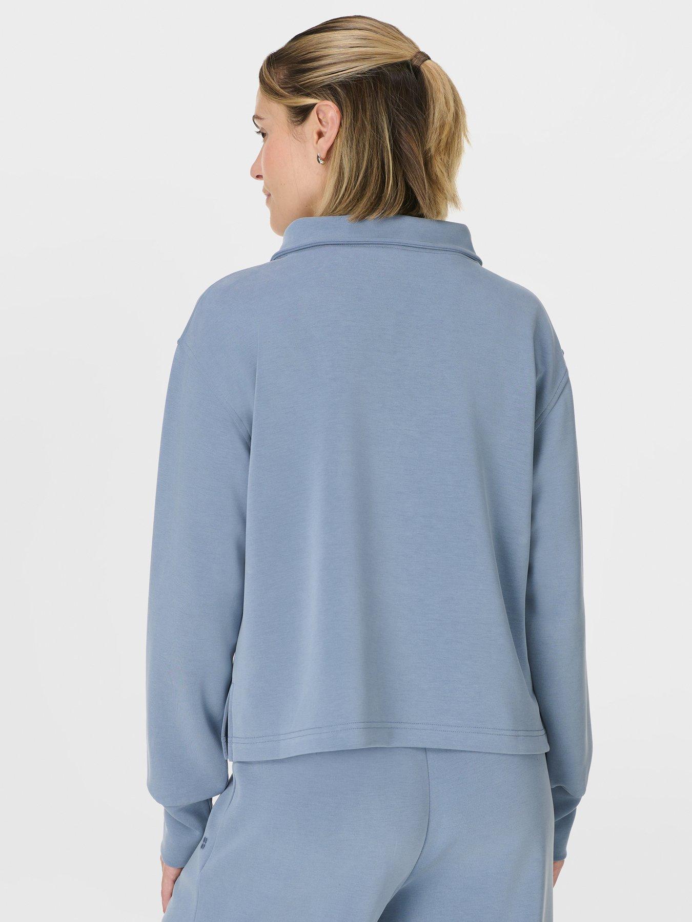 Image 2 of 7 of Sweaty Betty Womens Training Sand Wash Half Zip Crop Sweatshirt - Blue