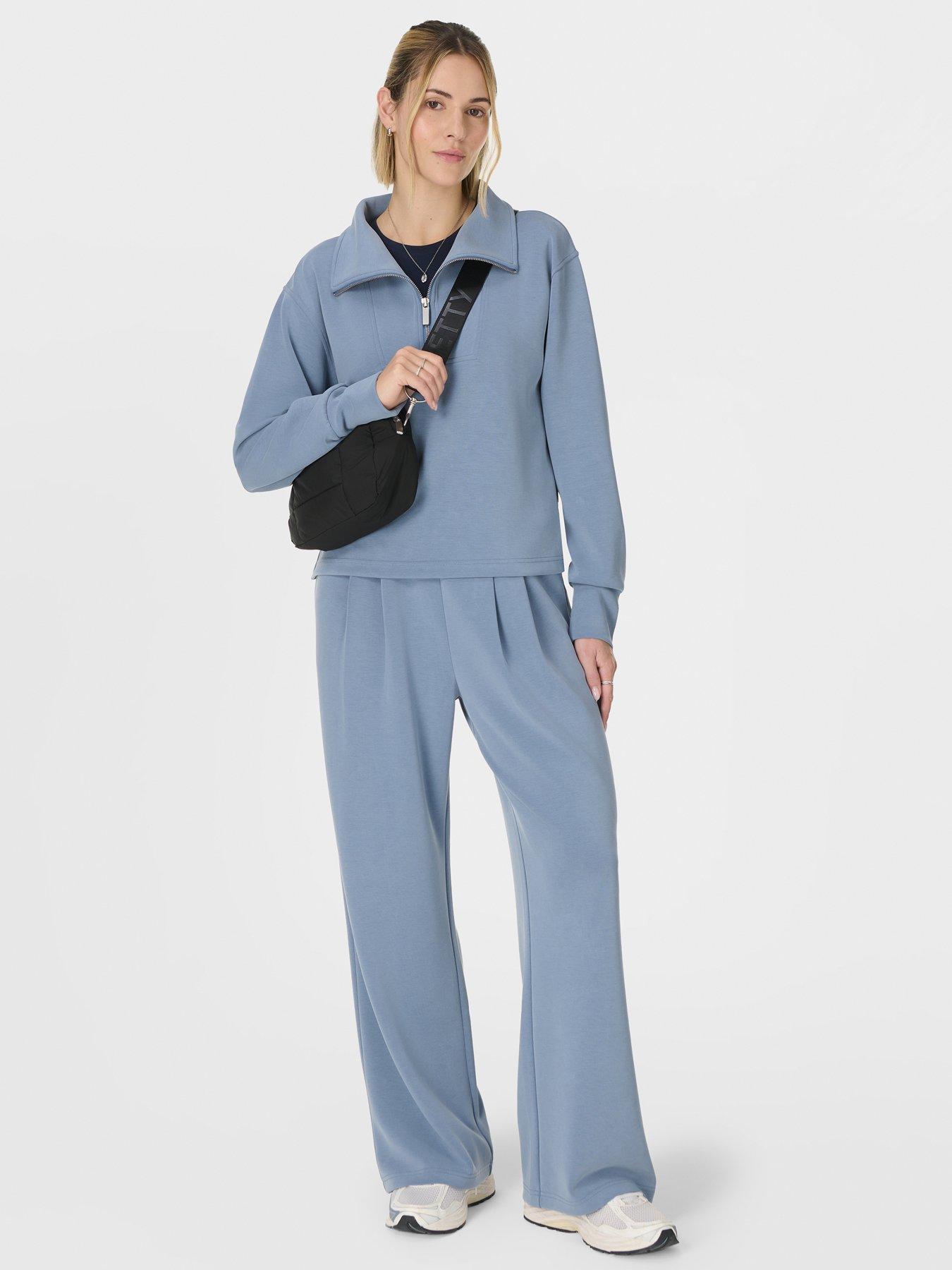 Image 3 of 7 of Sweaty Betty Womens Training Sand Wash Half Zip Crop Sweatshirt - Blue