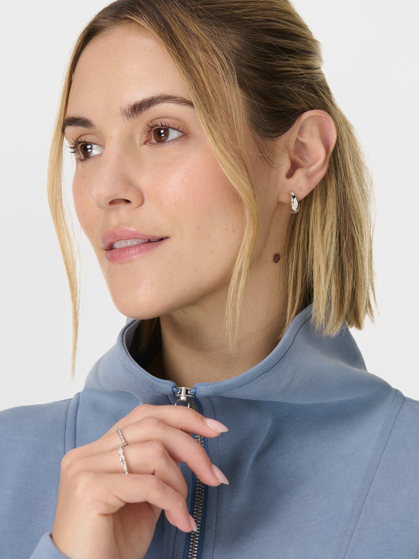 Image 5 of 7 of Sweaty Betty Womens Training Sand Wash Half Zip Crop Sweatshirt - Blue