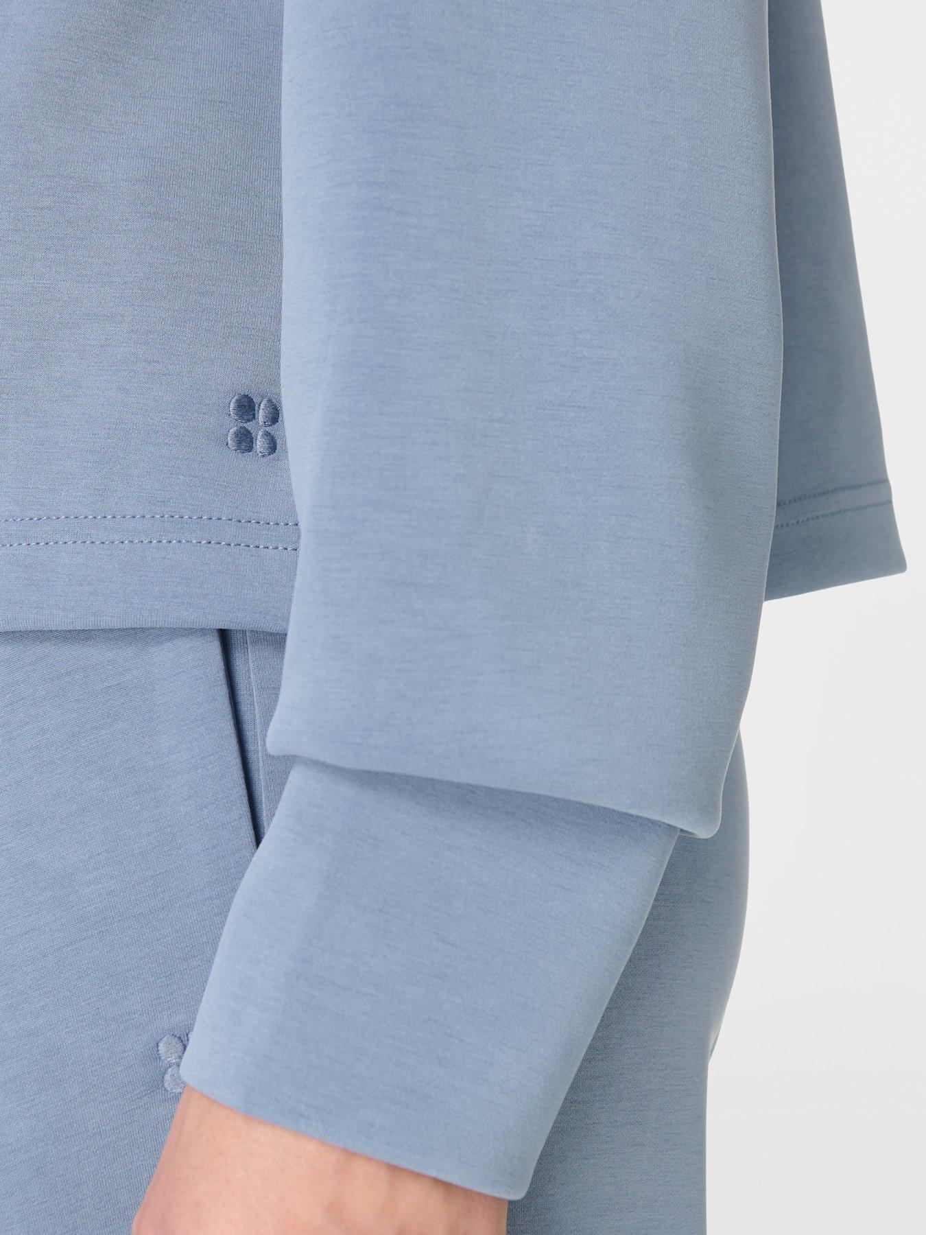 Image 6 of 7 of Sweaty Betty Womens Training Sand Wash Half Zip Crop Sweatshirt - Blue