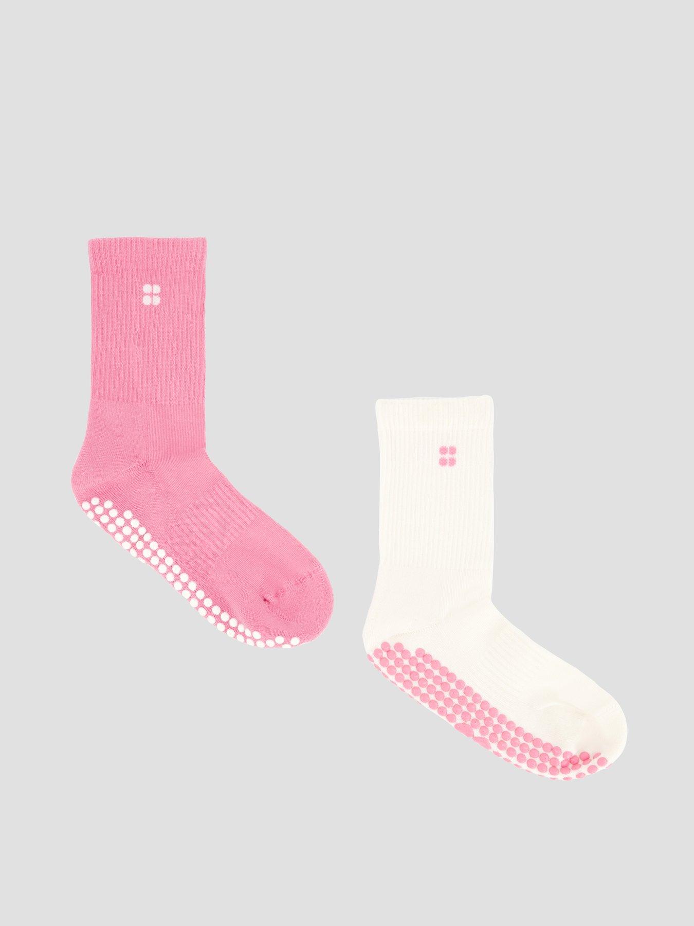 Image 1 of 4 of Sweaty Betty Womens Training Pilates Crew Gripper Sock 2 Pack - Pink/White