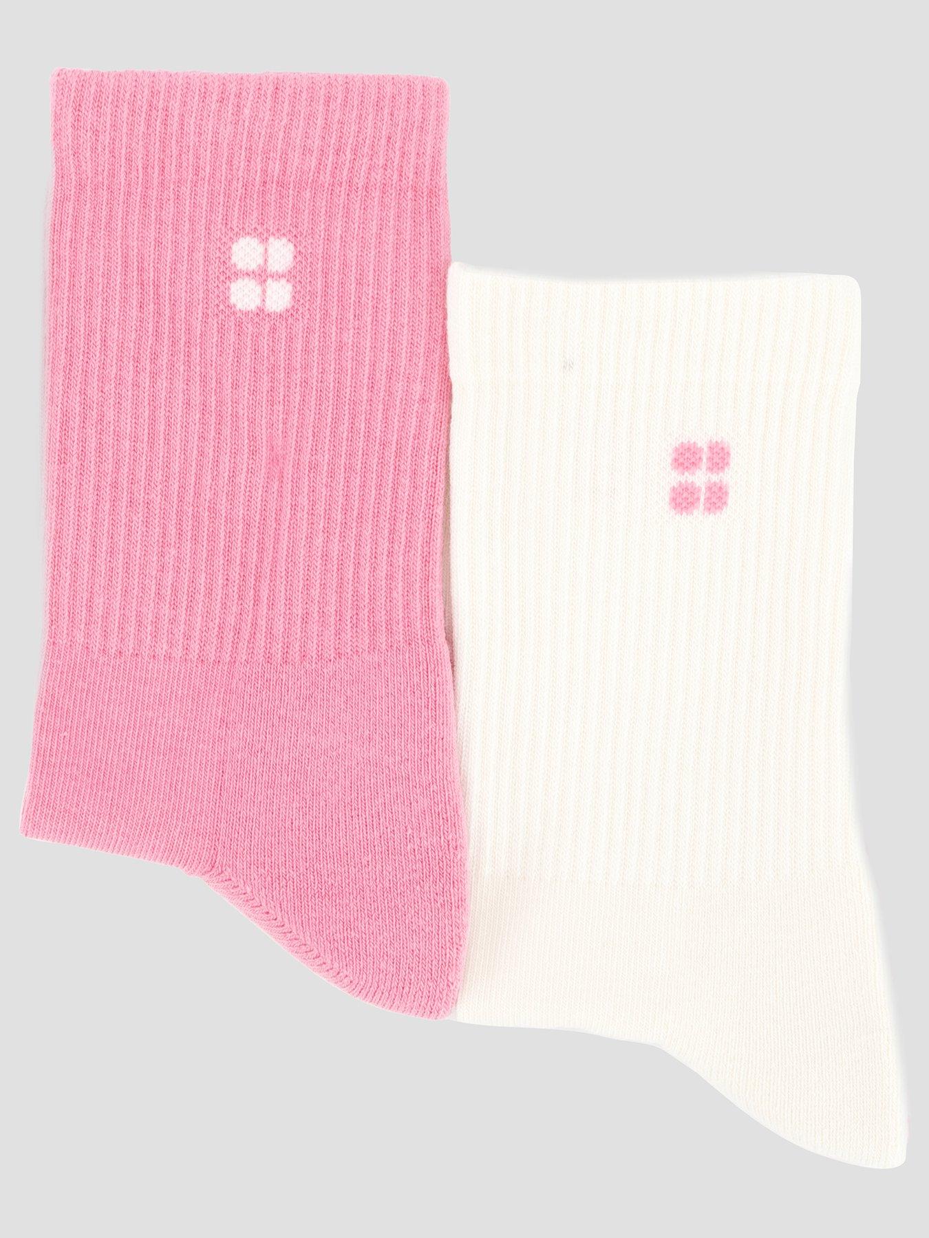 Image 2 of 4 of Sweaty Betty Womens Training Pilates Crew Gripper Sock 2 Pack - Pink/White
