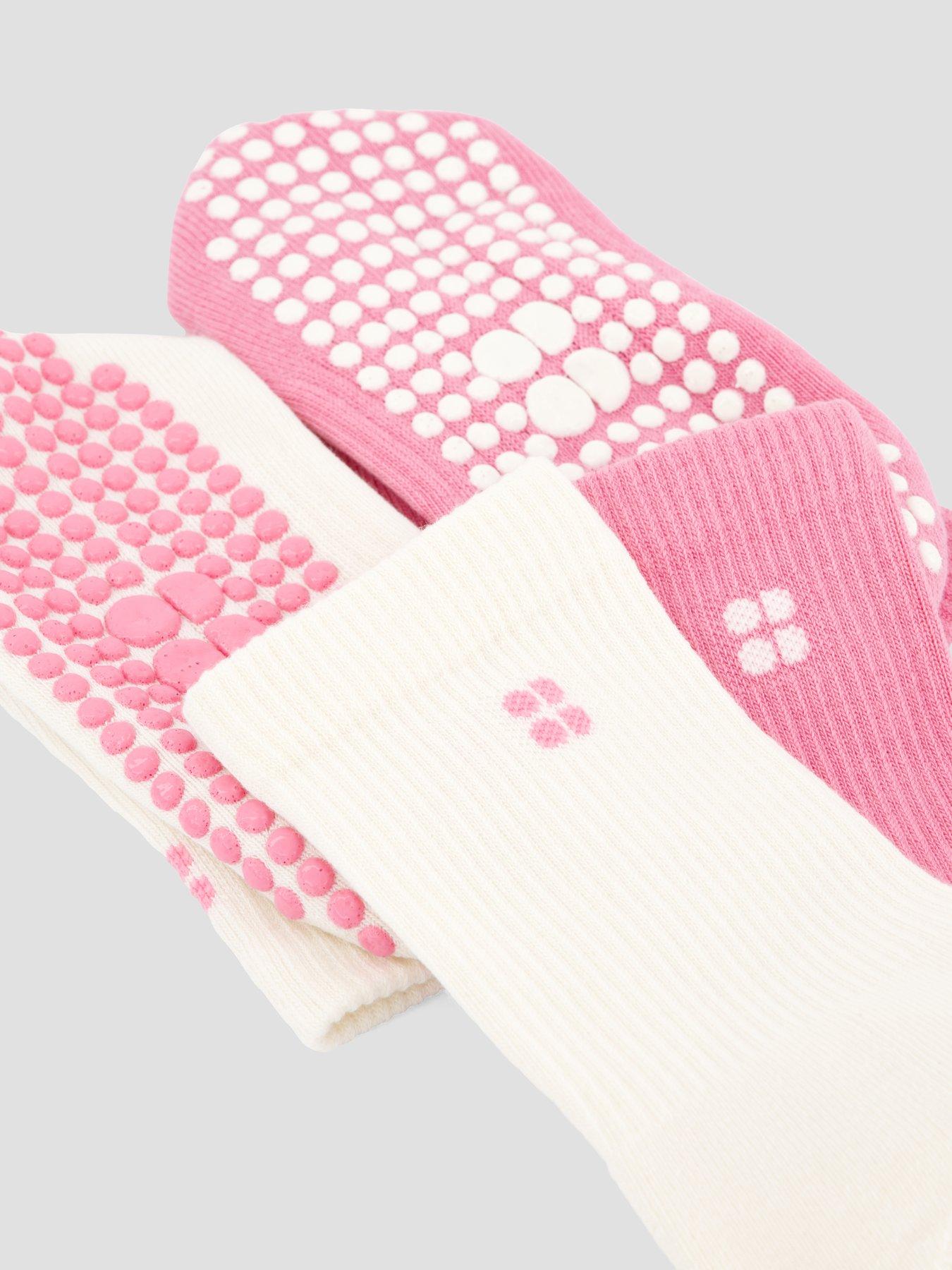 Image 4 of 4 of Sweaty Betty Womens Training Pilates Crew Gripper Sock 2 Pack - Pink/White
