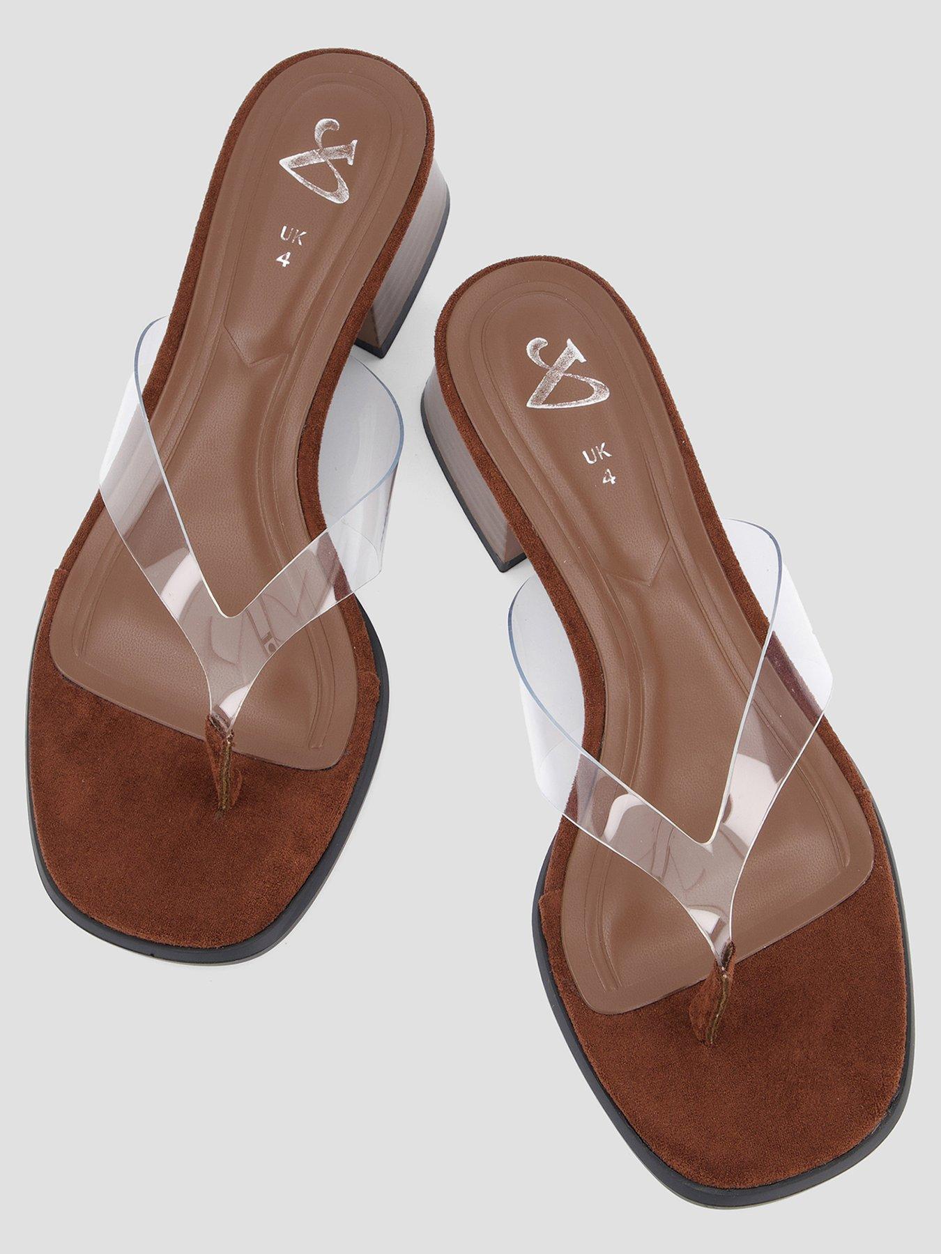 Image 3 of 7 of The Very Collection Persepex Toe Thong Low Heel Sandal - Brown
